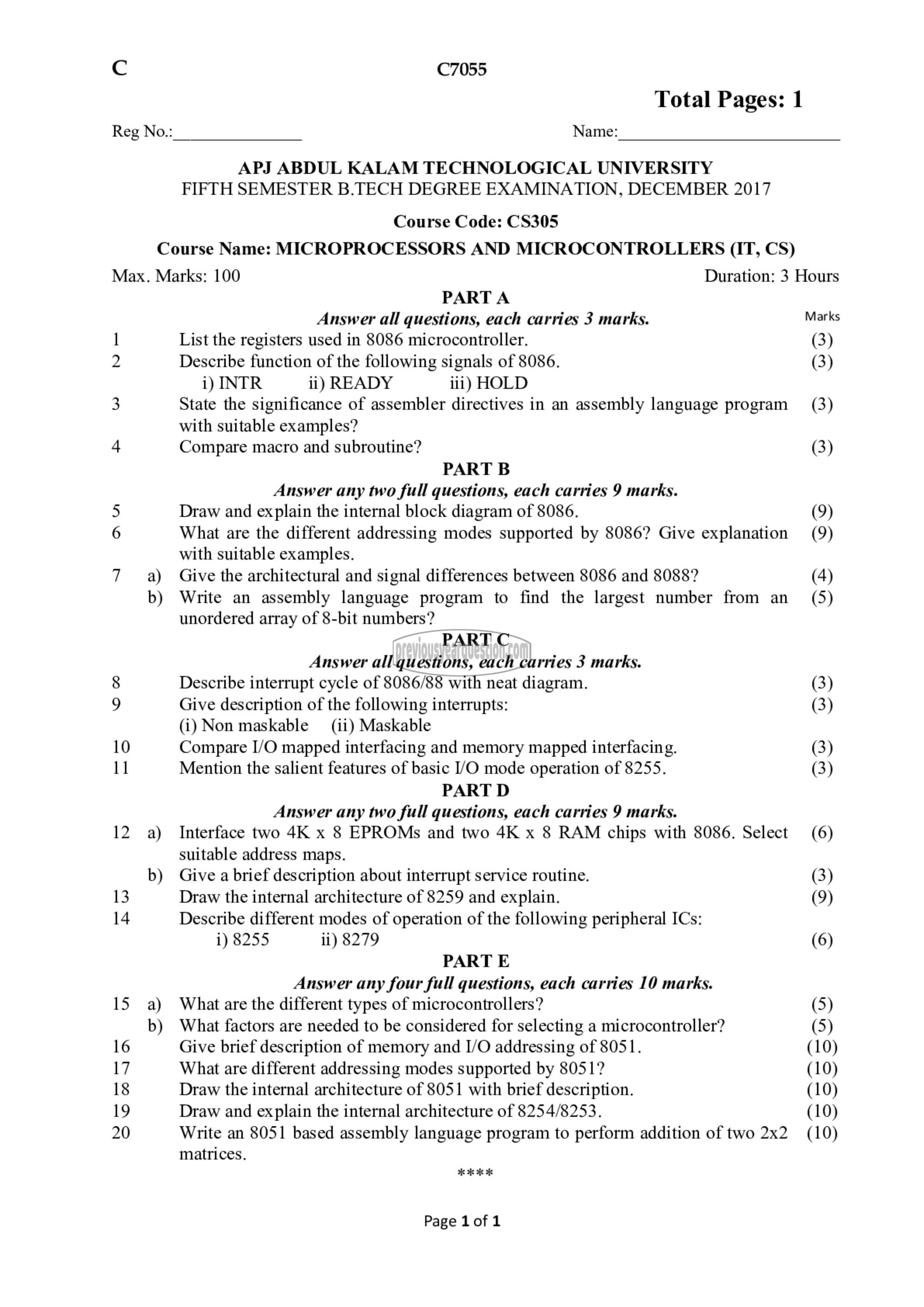 Question Paper - Microprocessors and Microcontrollers-1