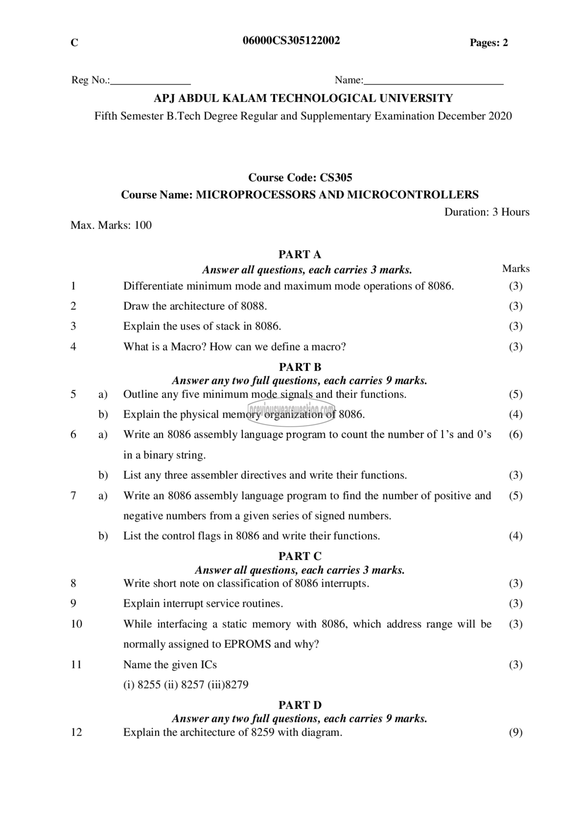 Question Paper - Microprocessors and Microcontrollers-1