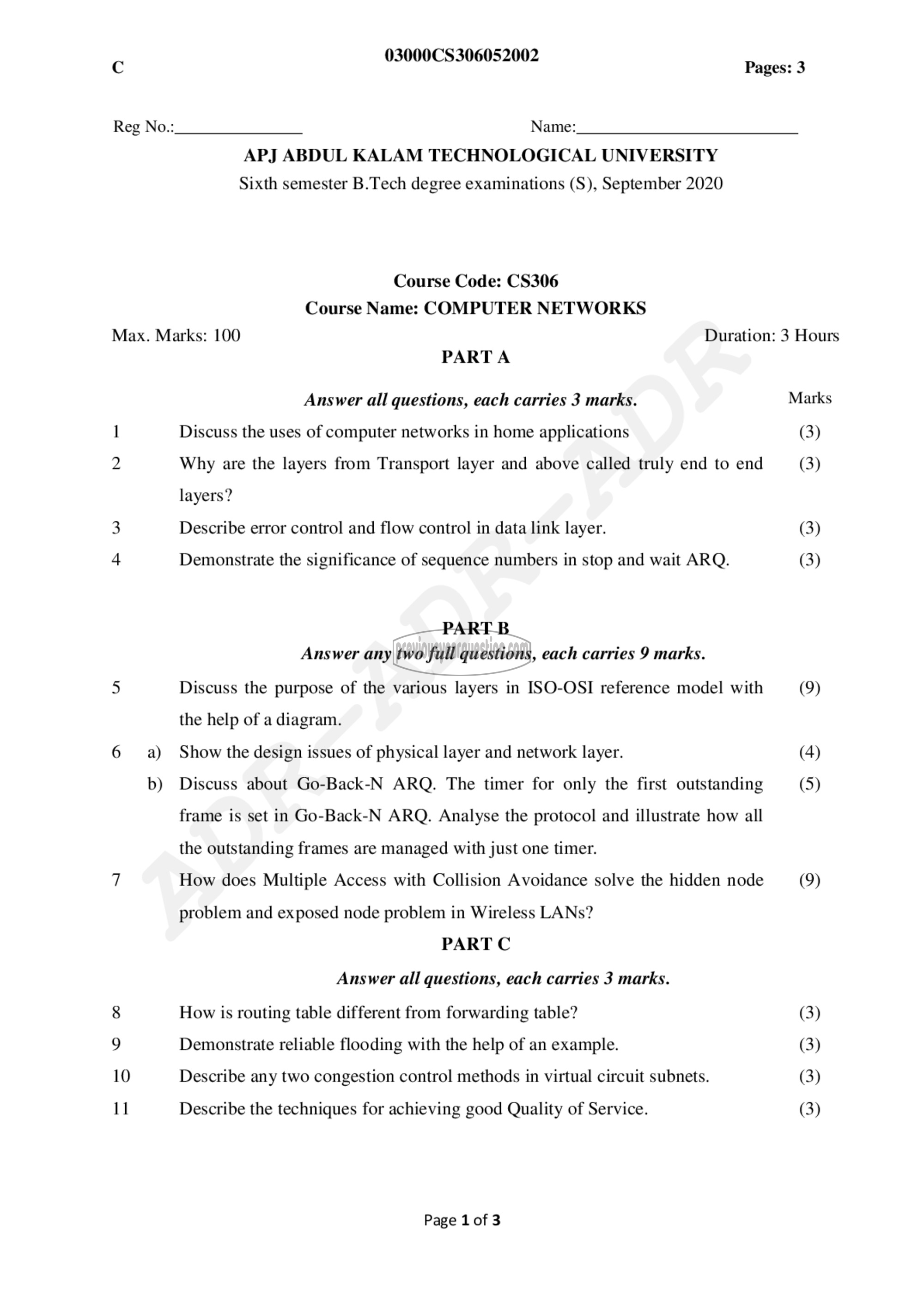 Question Paper - Computer Networks-1