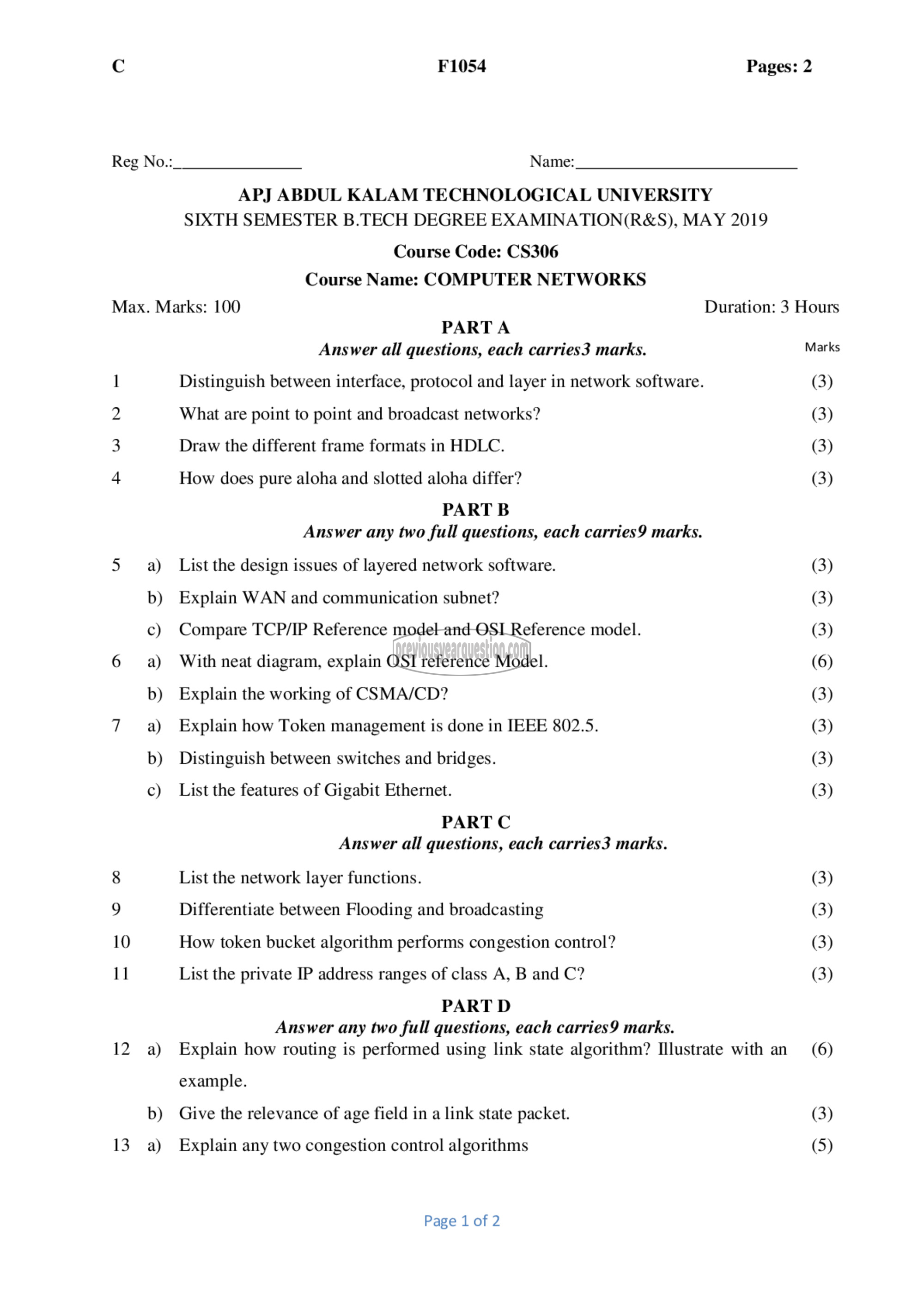 Question Paper - Computer Networks-1