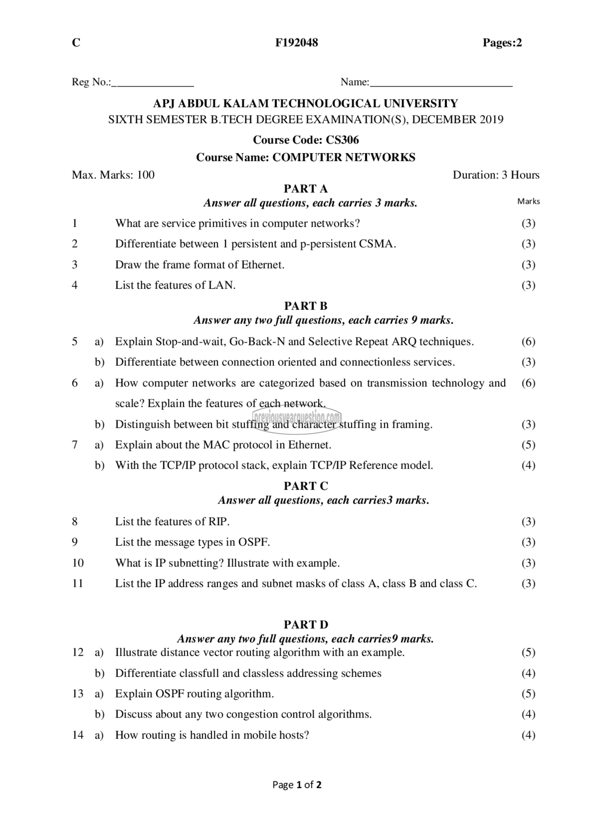 Question Paper - Computer Networks-1