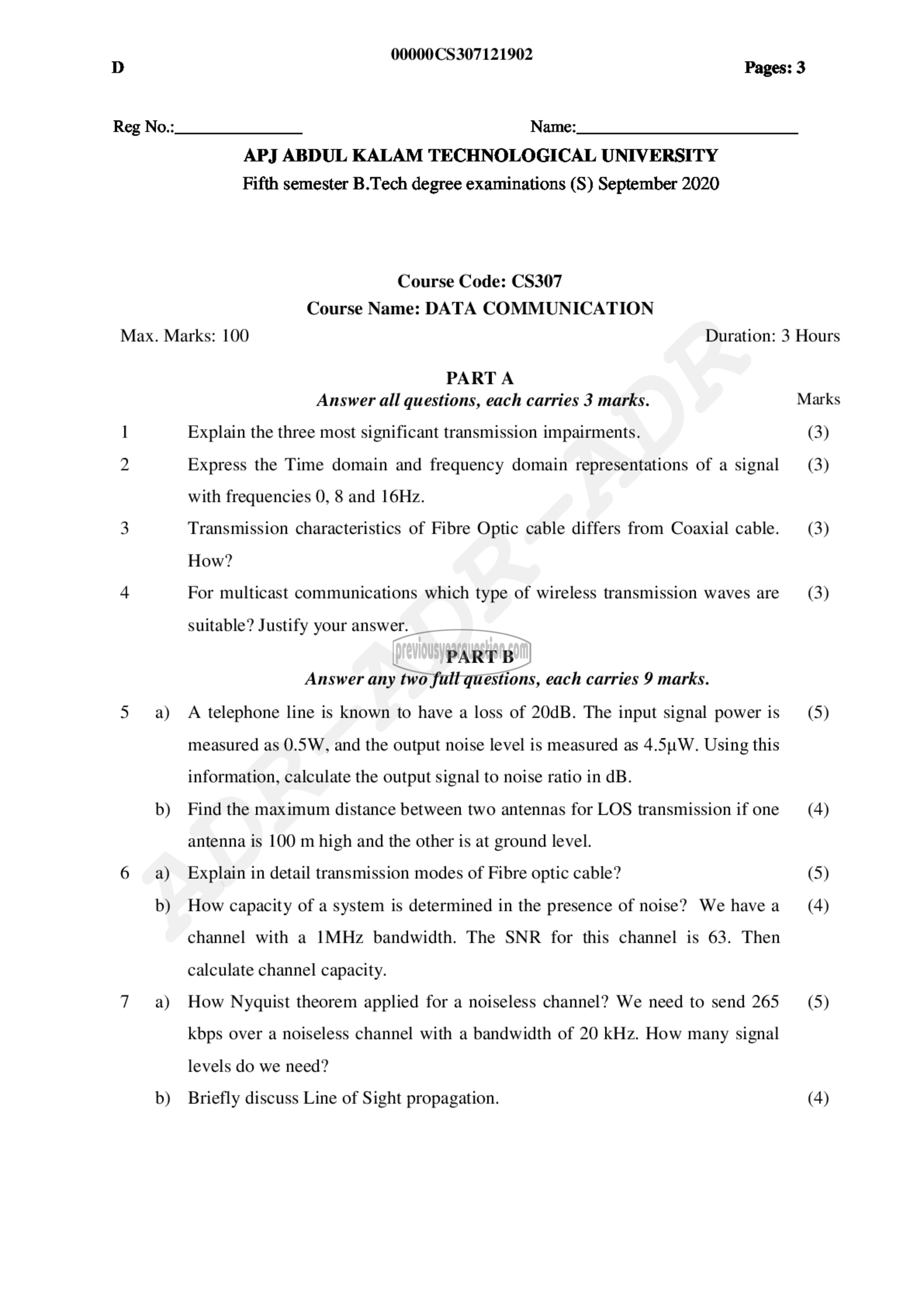 Question Paper - Data Communication-1