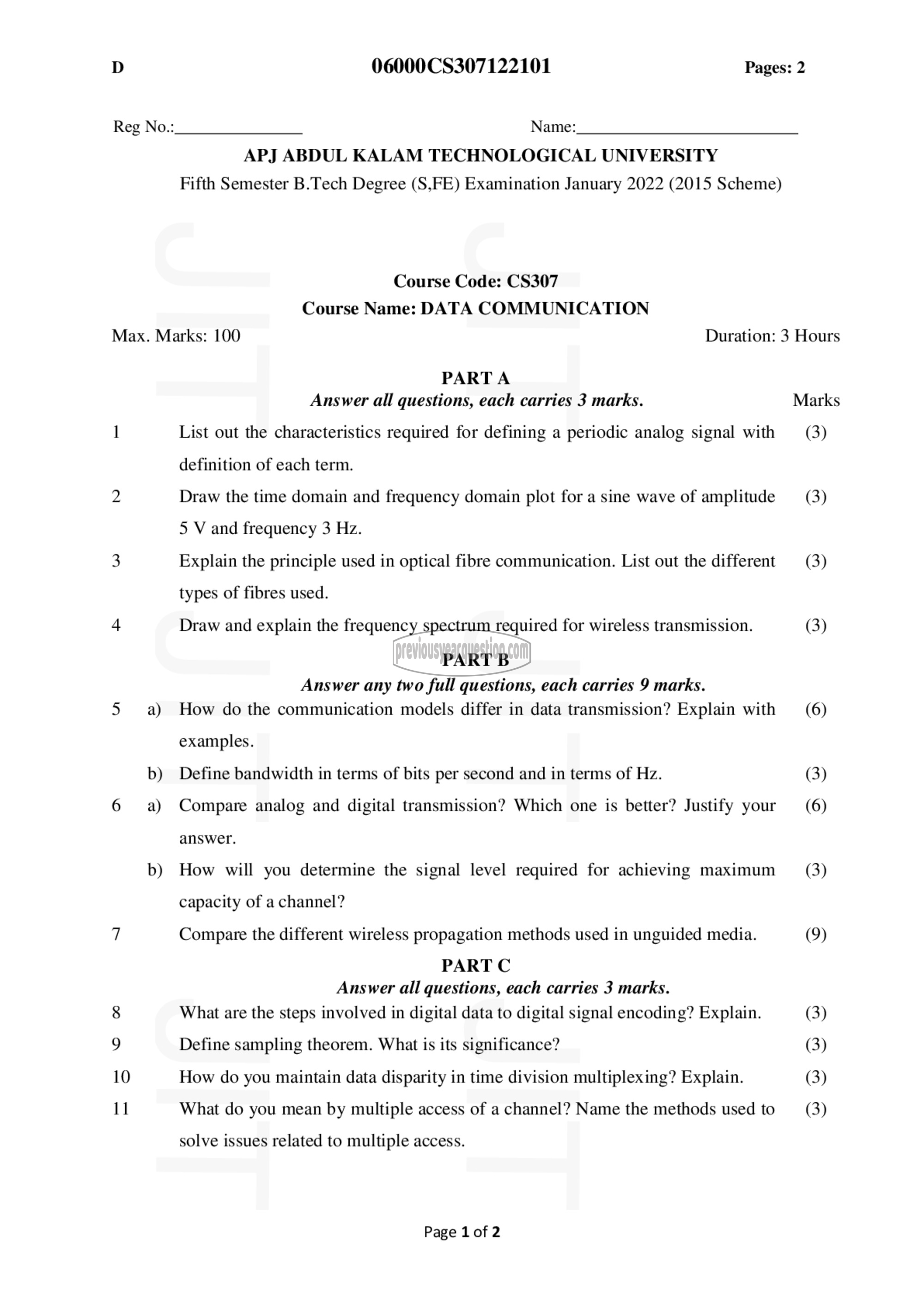 Question Paper - Data Communication-1