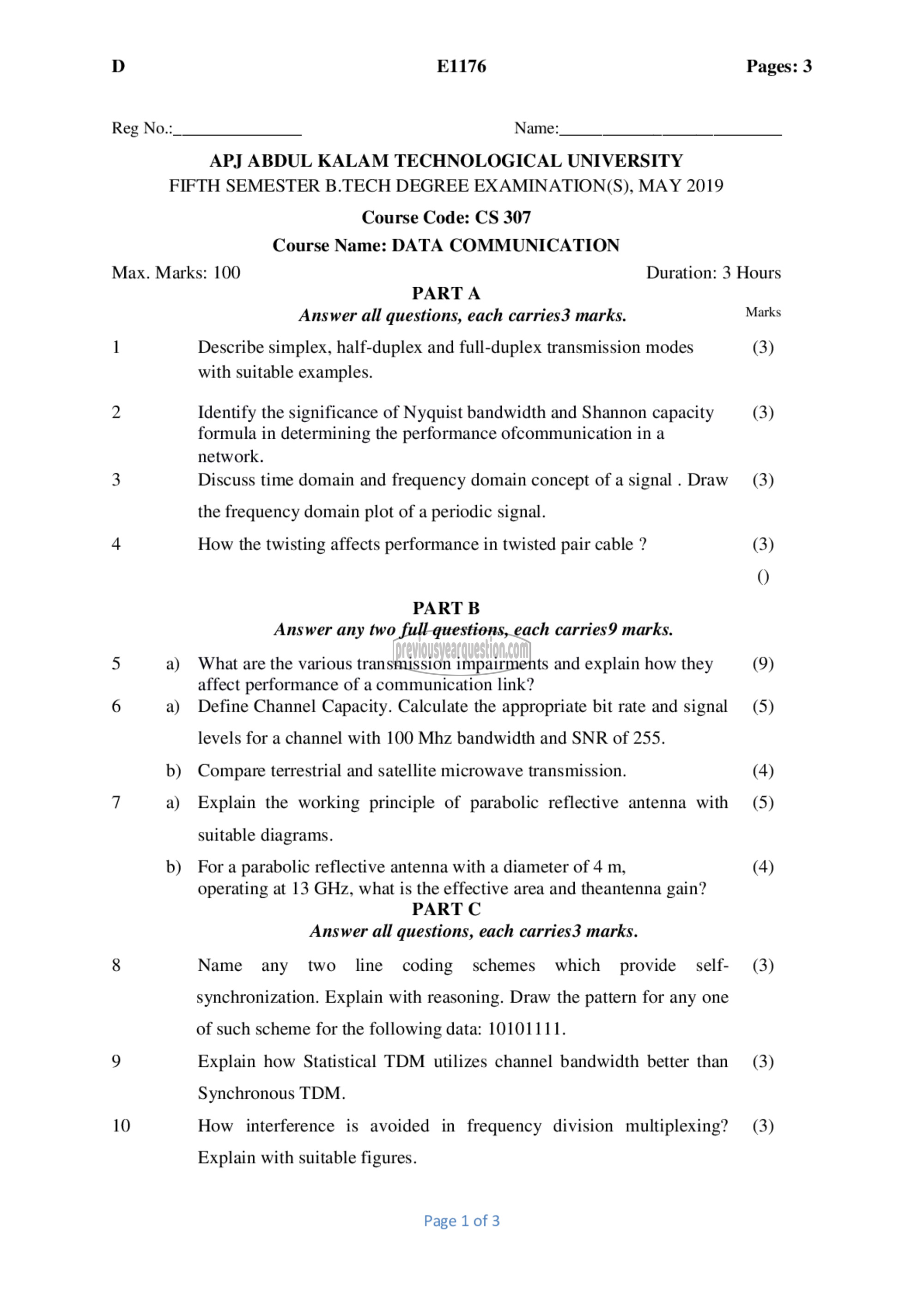 Question Paper - Data Communication-1