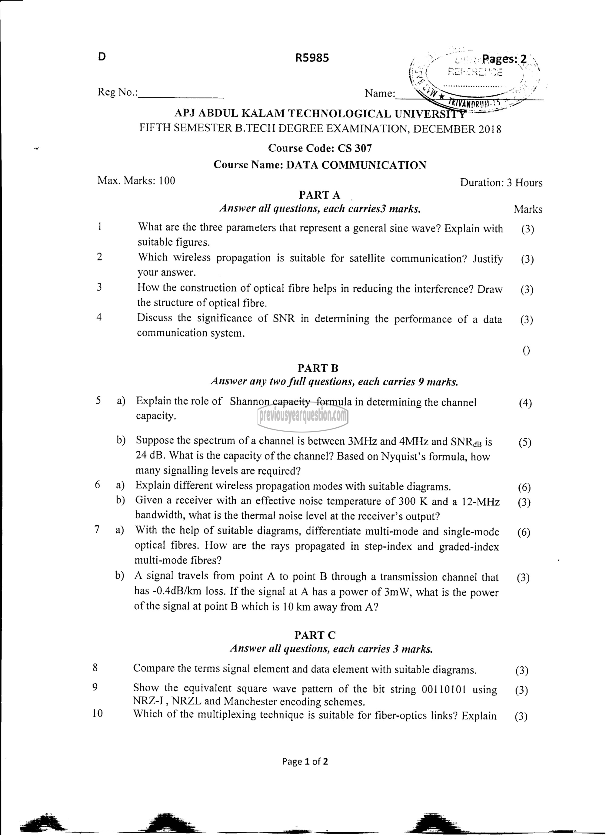 Question Paper - Data Communication-1