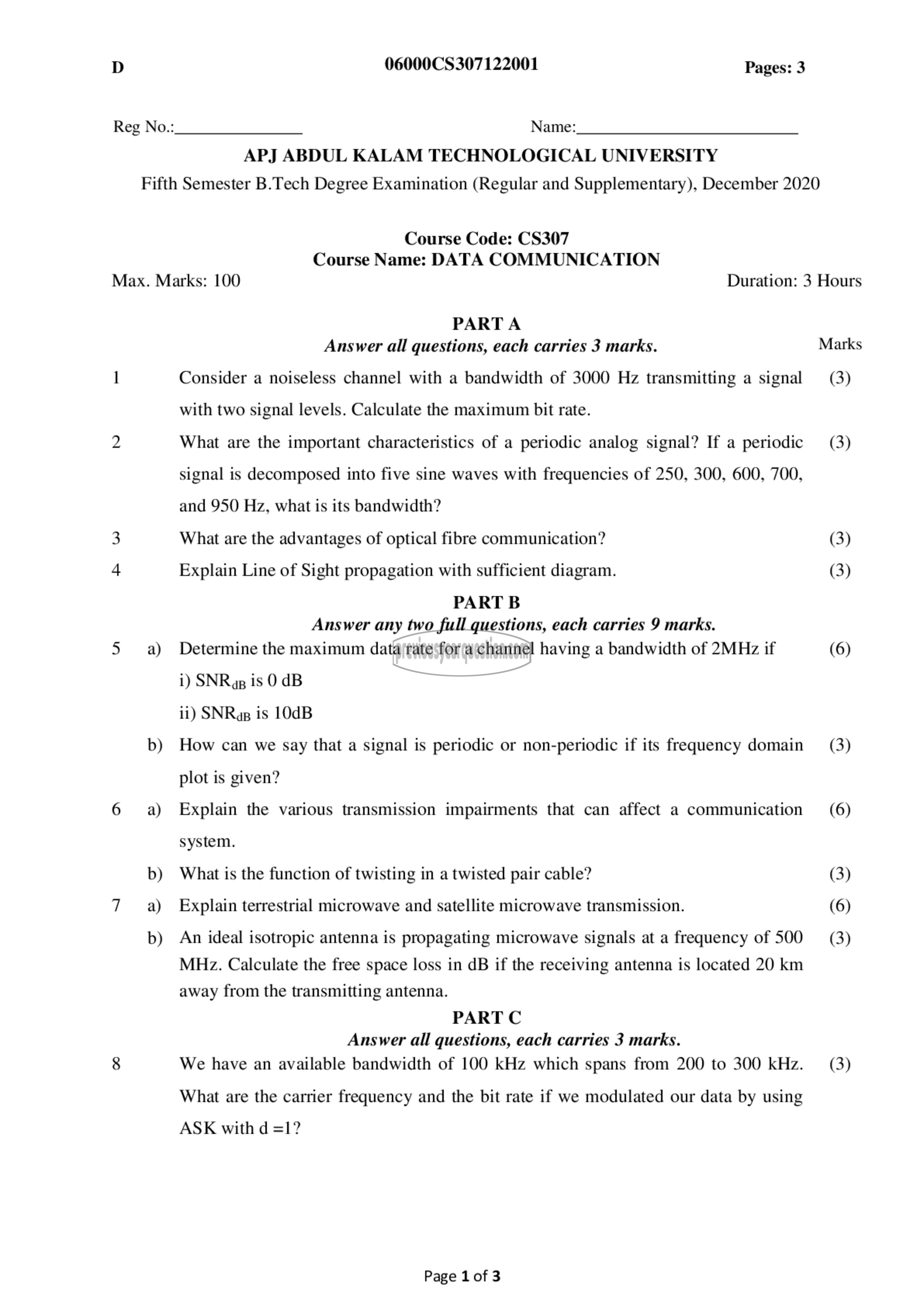 Question Paper - Data Communication-1