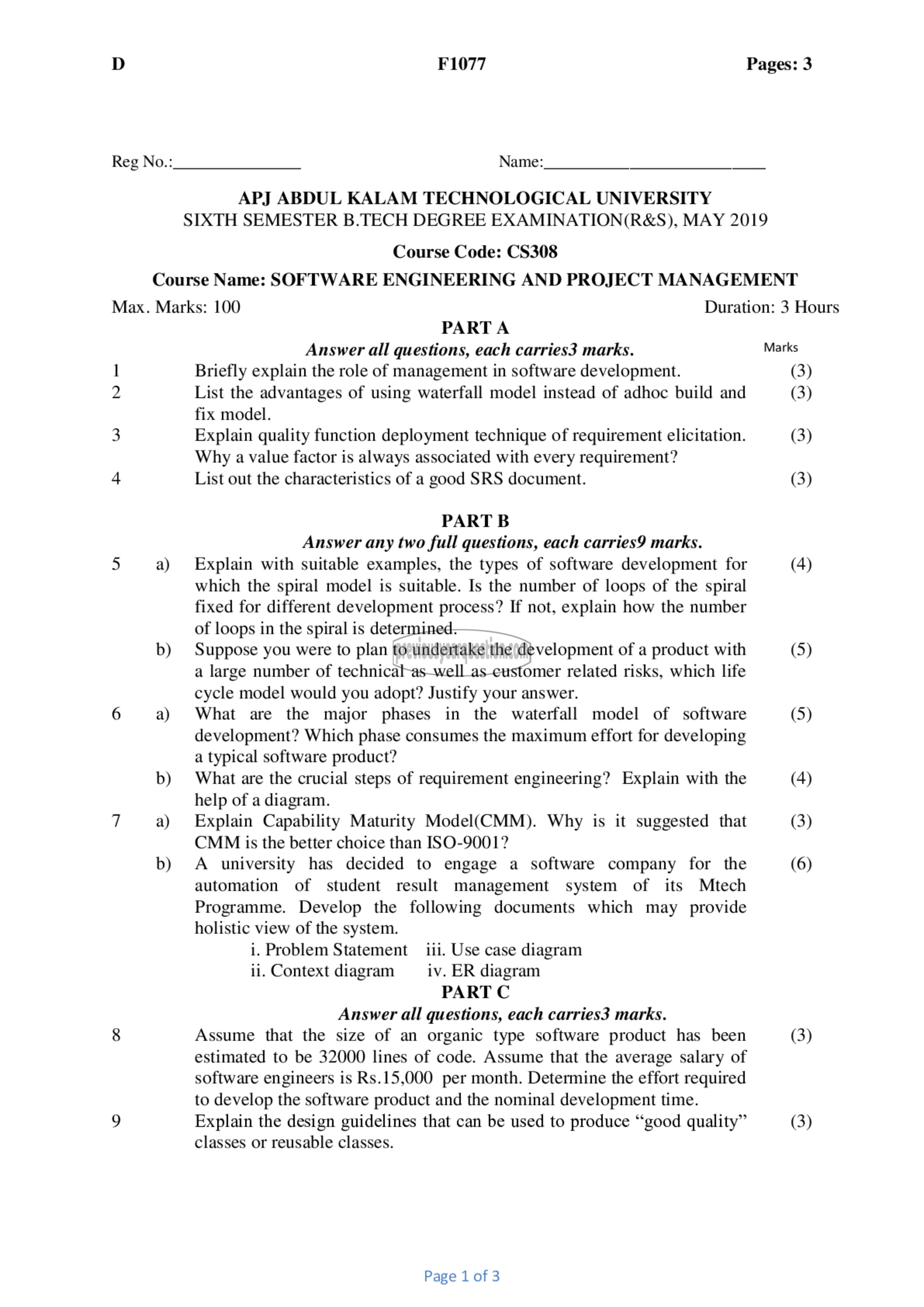 Question Paper - Software Engineering and Project Management-1