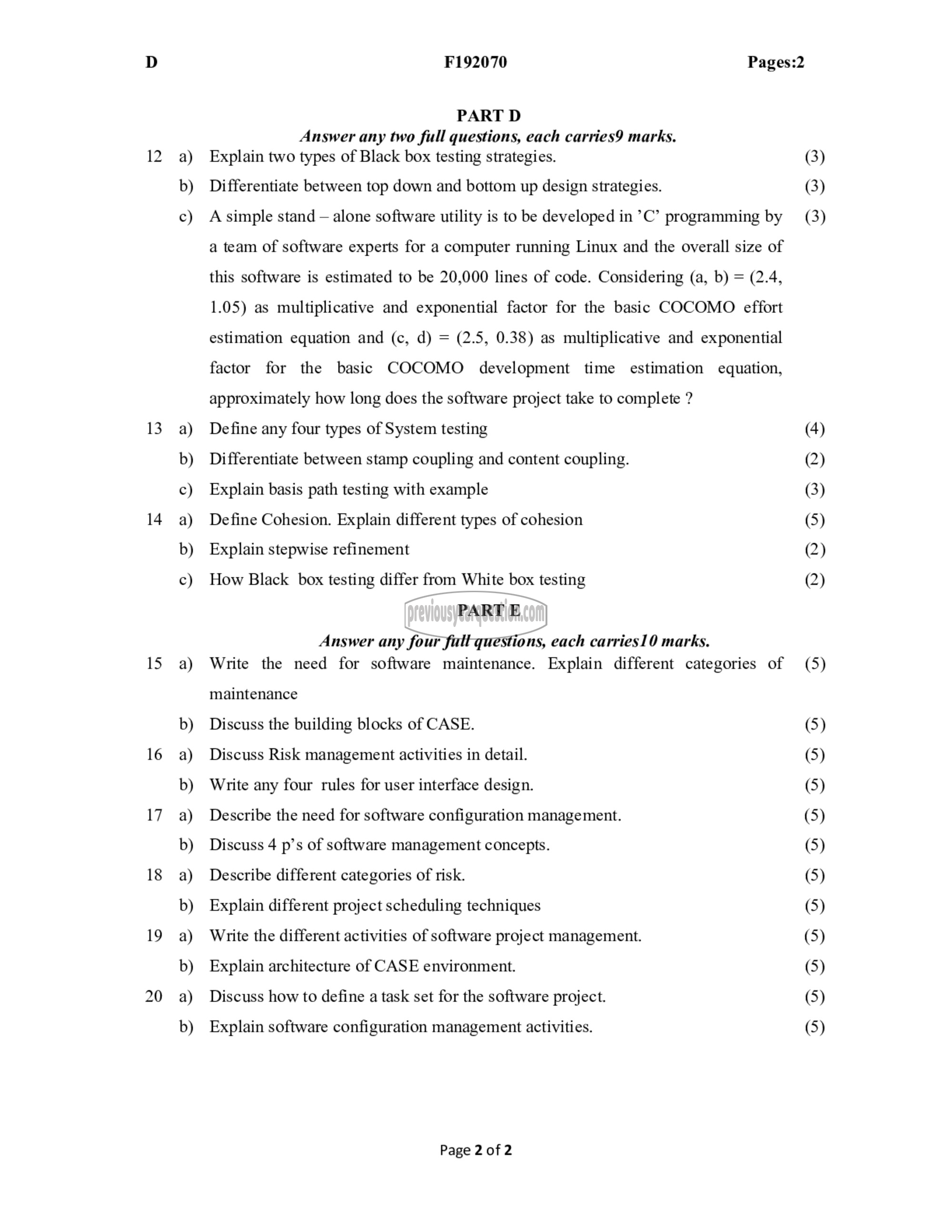 Question Paper - Software Engineering and Project Management-2