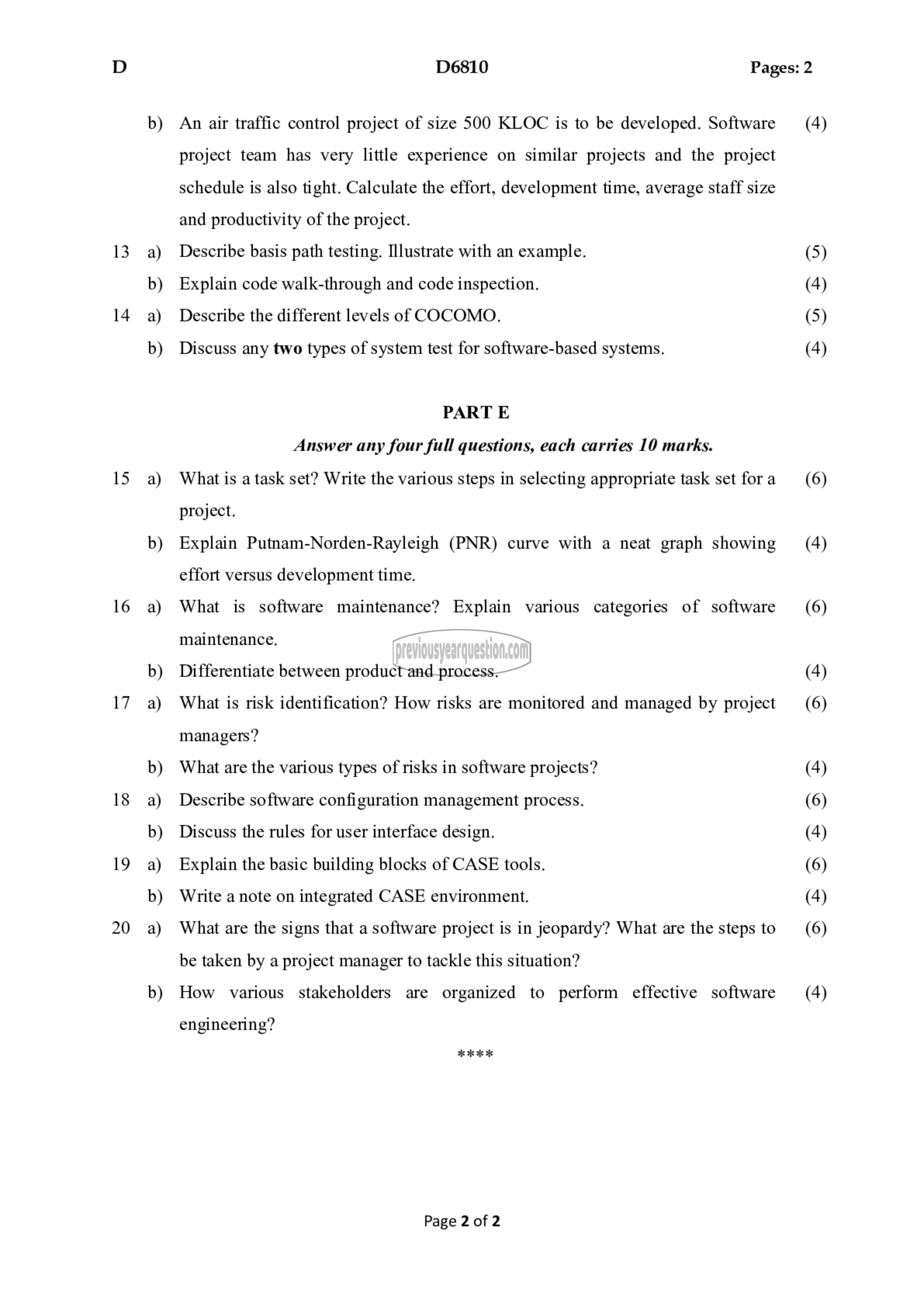 Question Paper - Software Engineering and Project Management-2