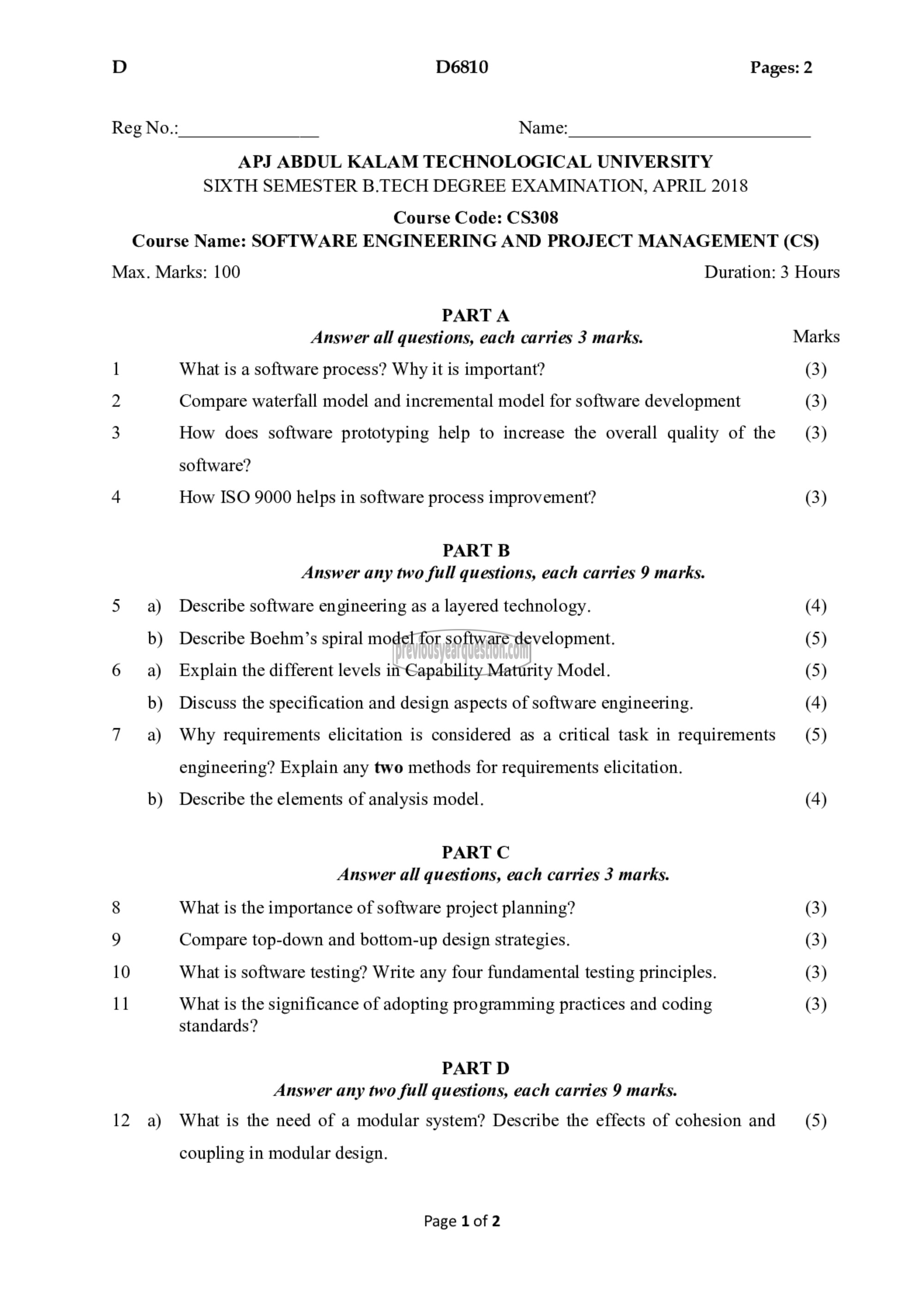 Question Paper - Software Engineering and Project Management-1