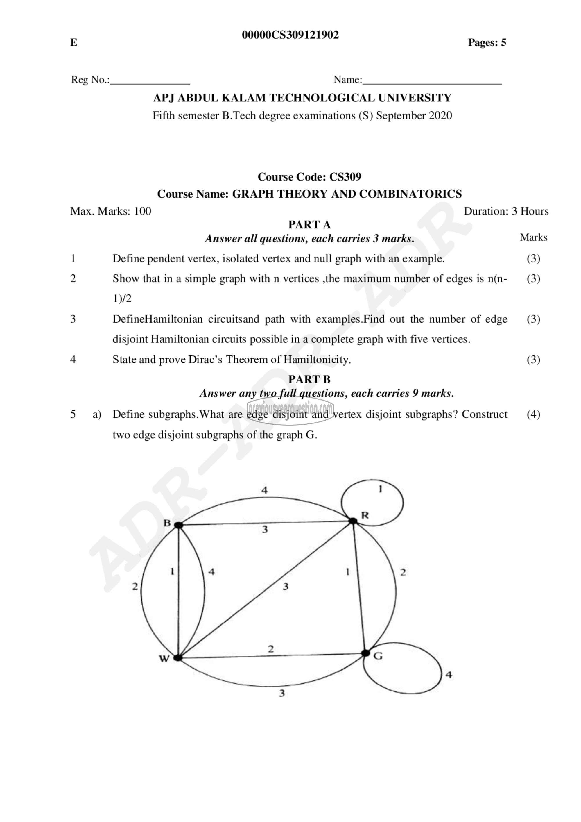 Question Paper - Graph Theory and Combinatorics-1