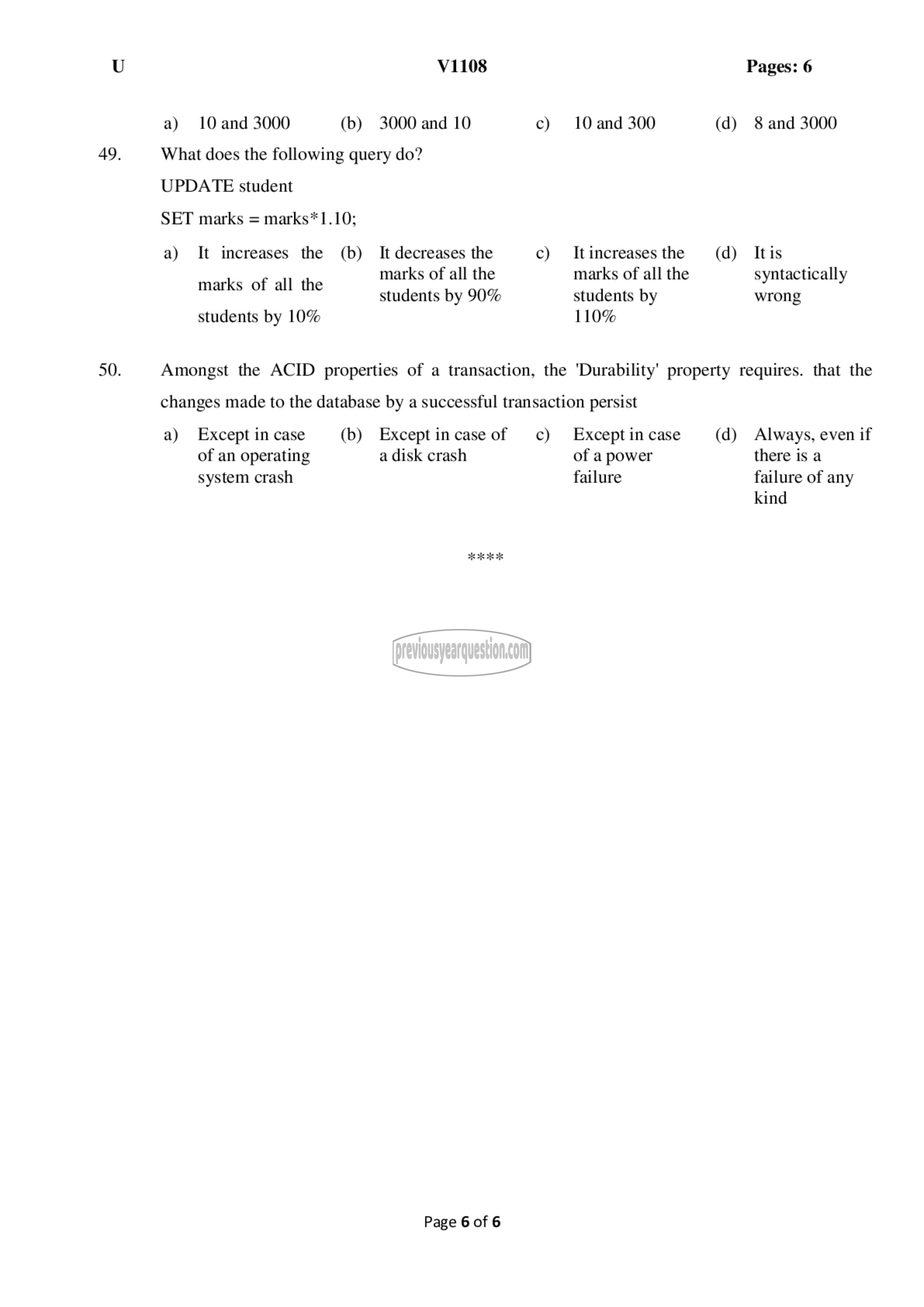 Question Paper - Comprehensive Exam-6