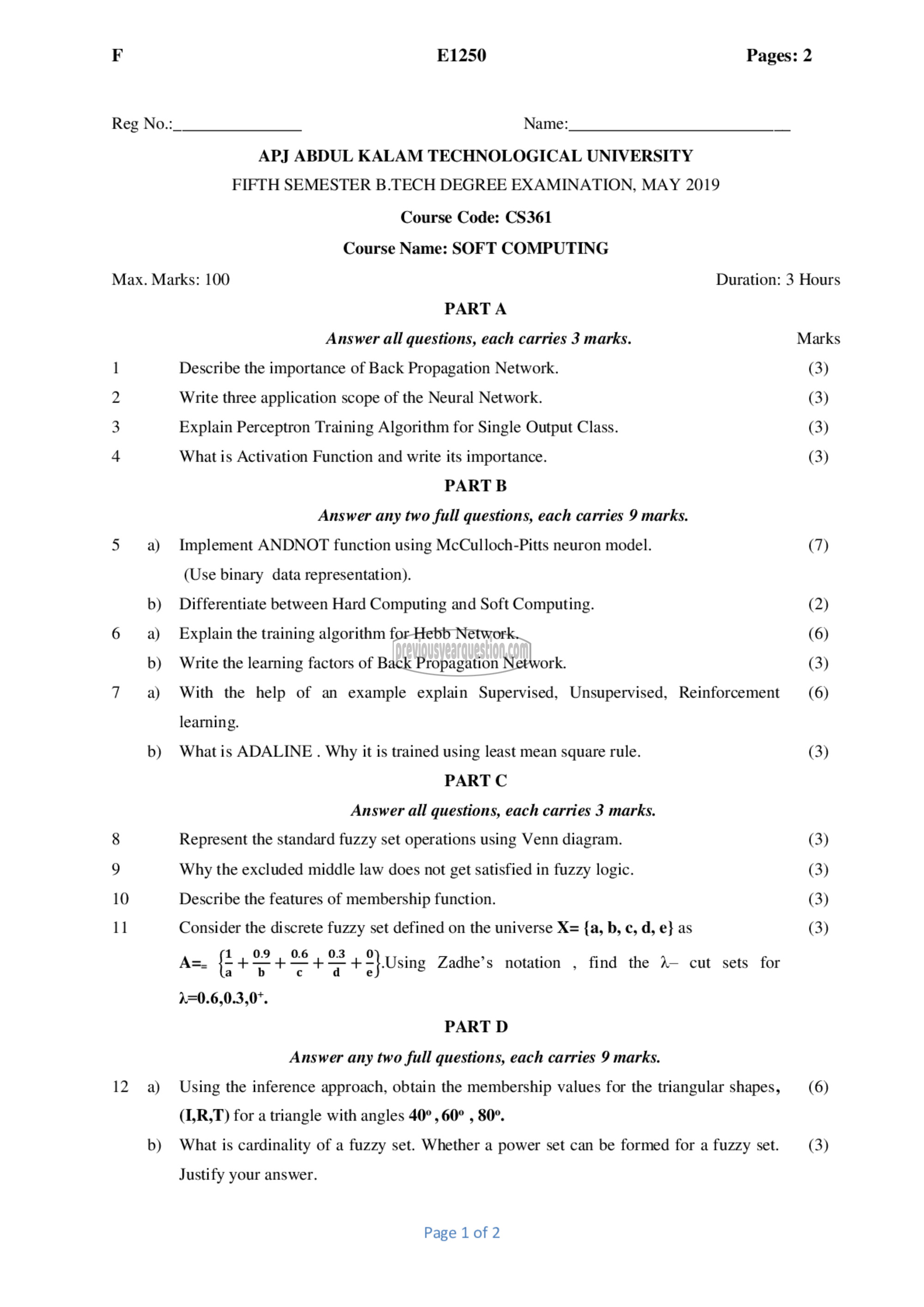 Question Paper - Soft Computing-1