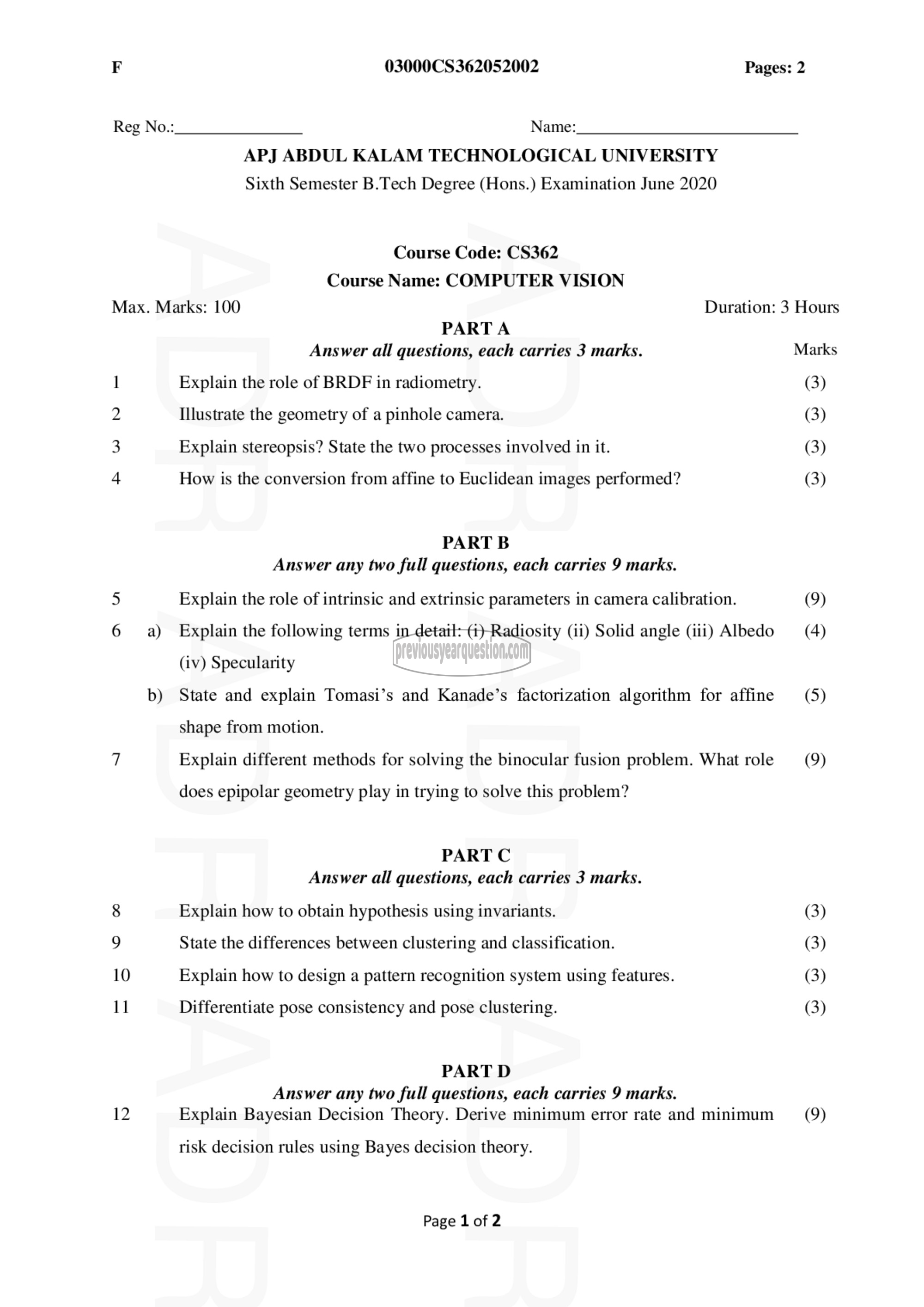 Question Paper - Computer Vision-1