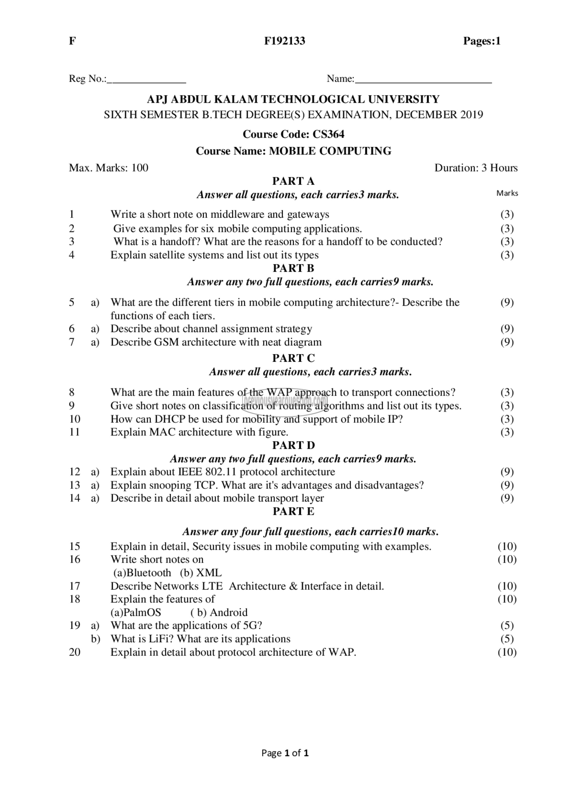 Question Paper - Mobile Computing-1