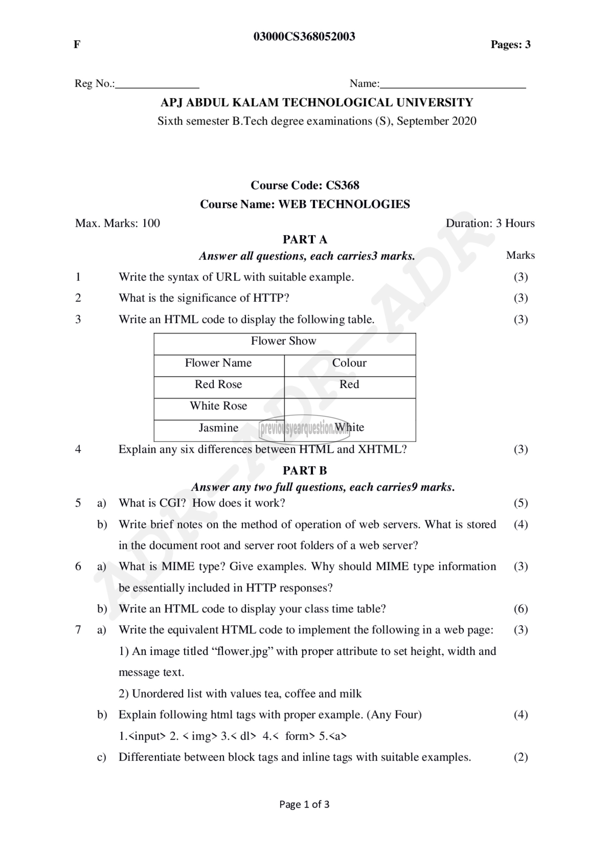 Question Paper - Web Technologies-1