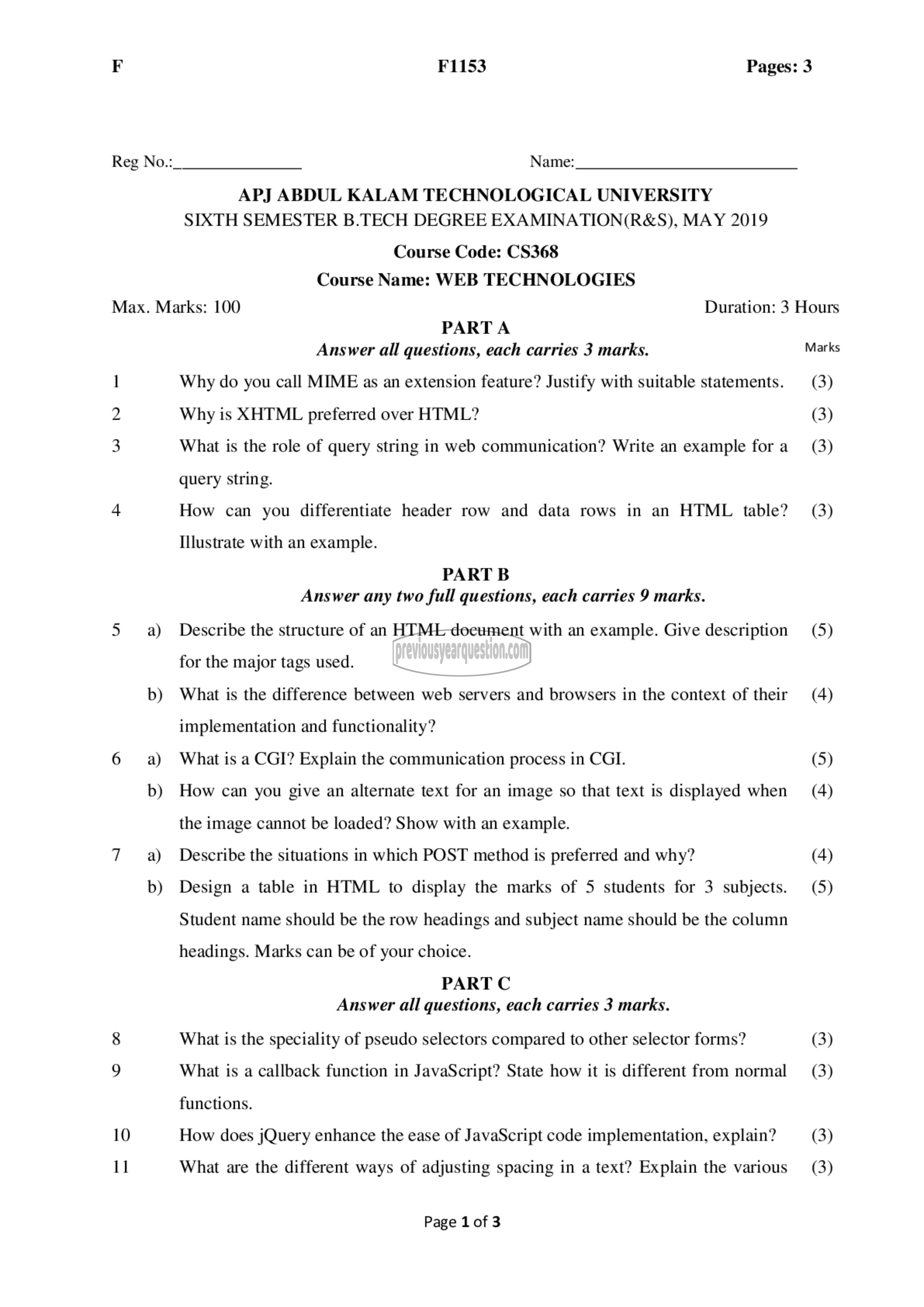 Question Paper - Web Technologies-1