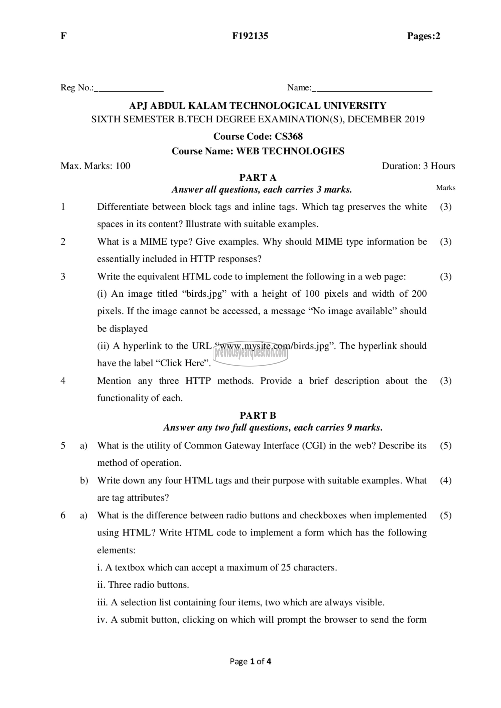 Question Paper - Web Technologies-1