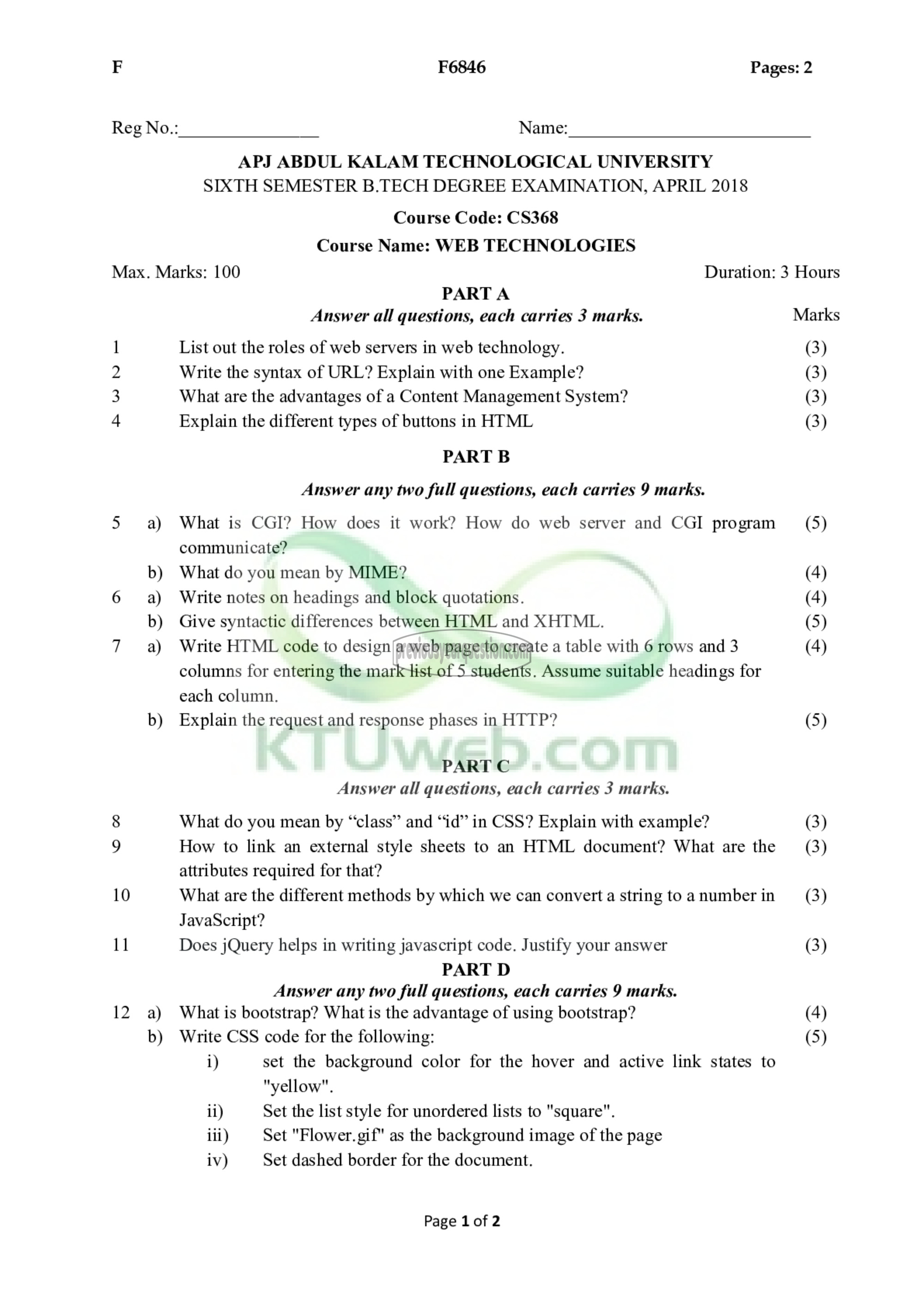 Question Paper - Web Technologies-1