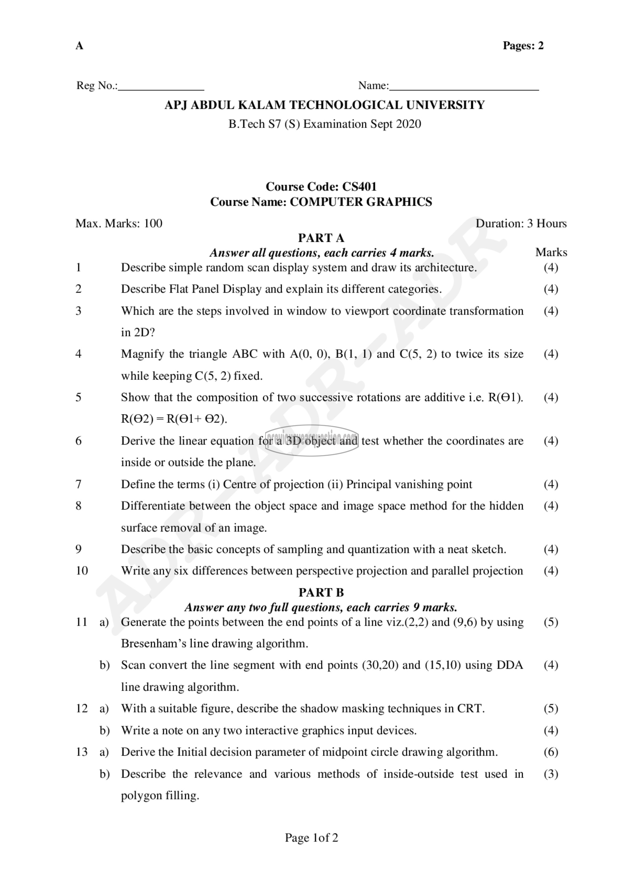 Question Paper - Computer Graphics-1