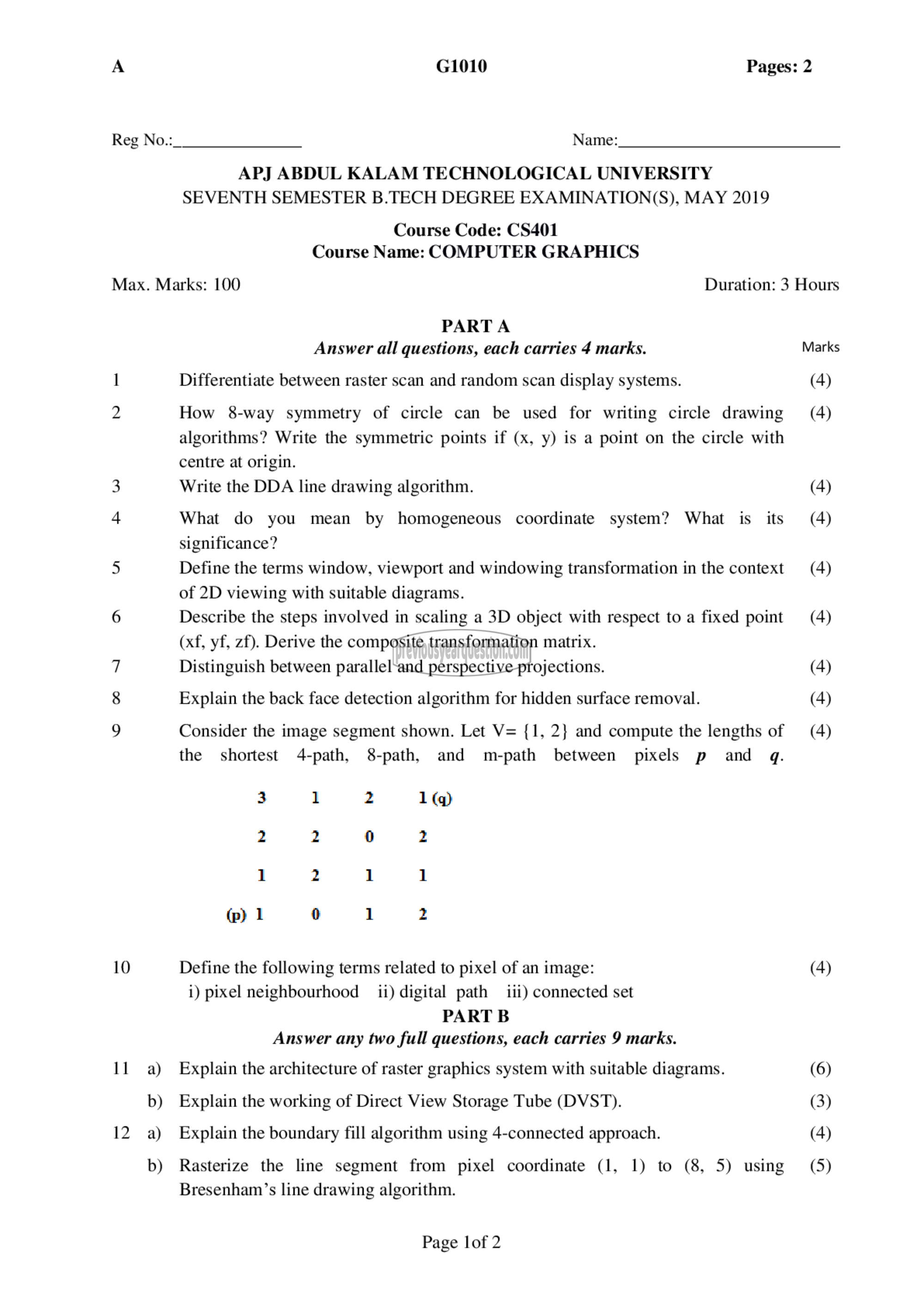 Question Paper - Computer Graphics-1