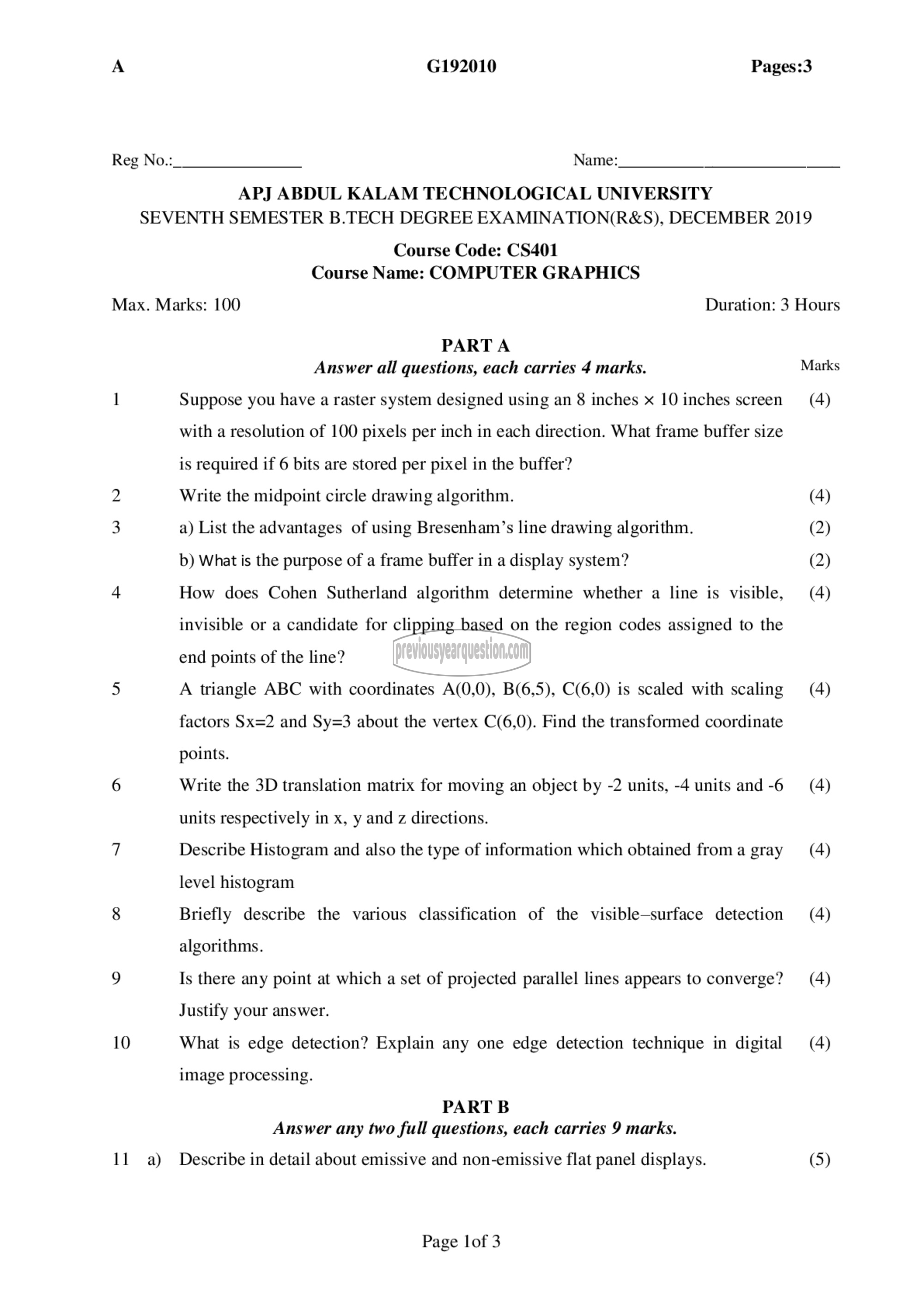 Question Paper - Computer Graphics-1