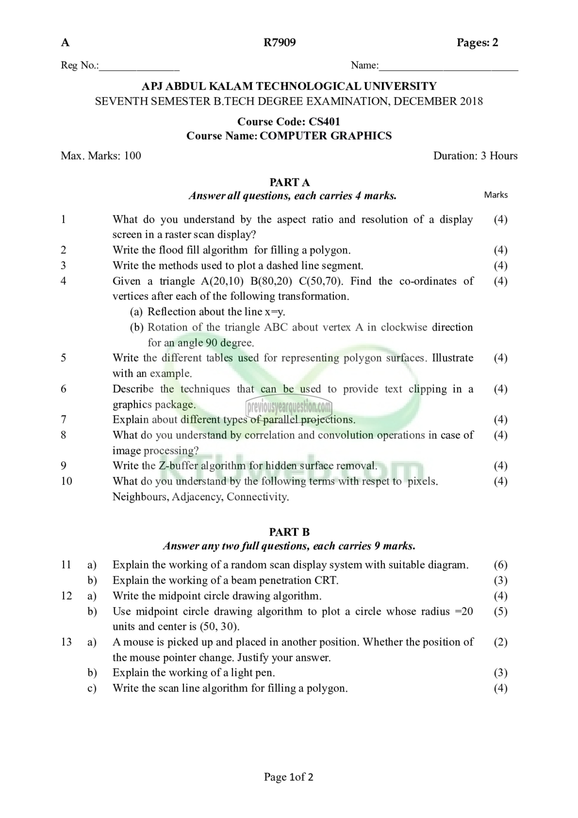 Question Paper - Computer Graphics-1