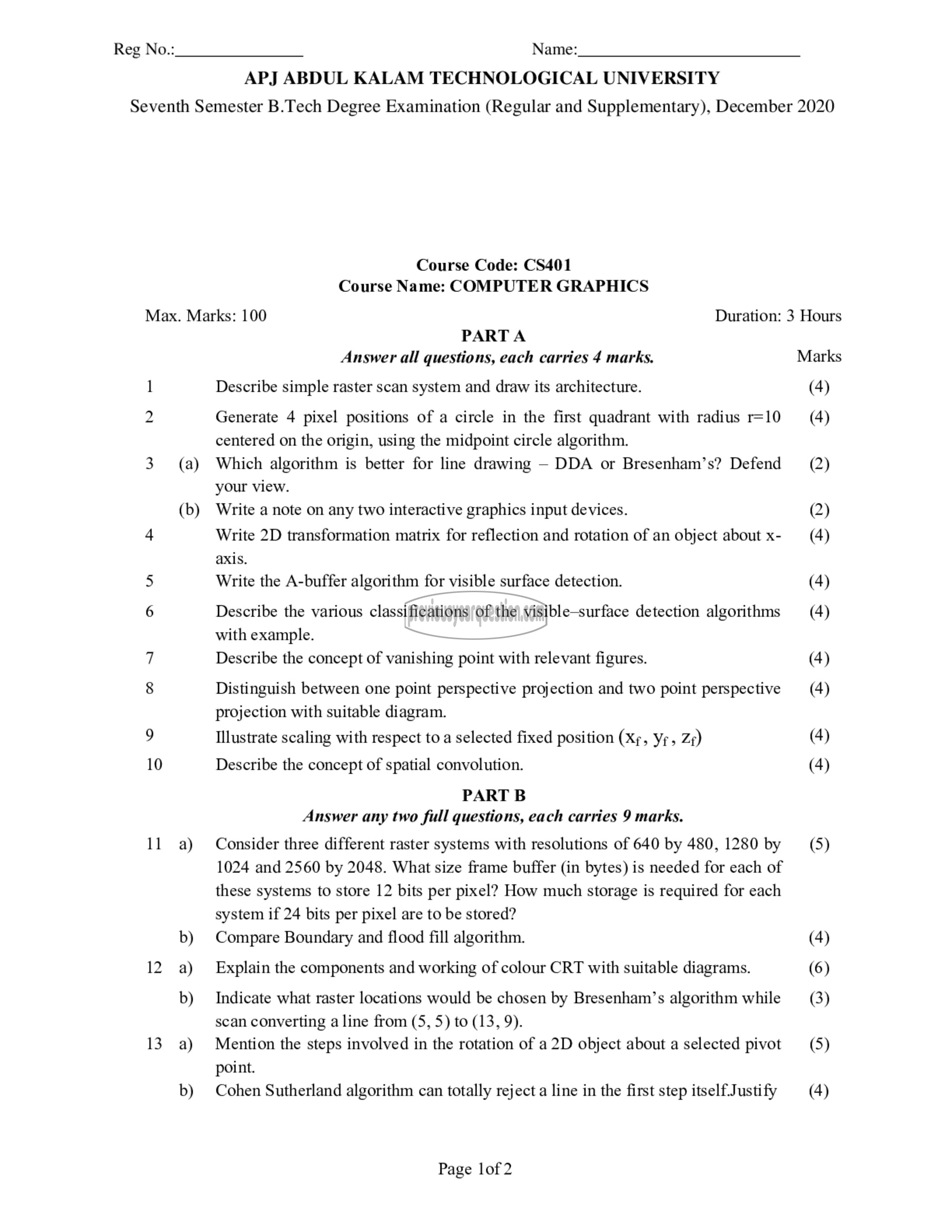 Question Paper - Computer Graphics-1