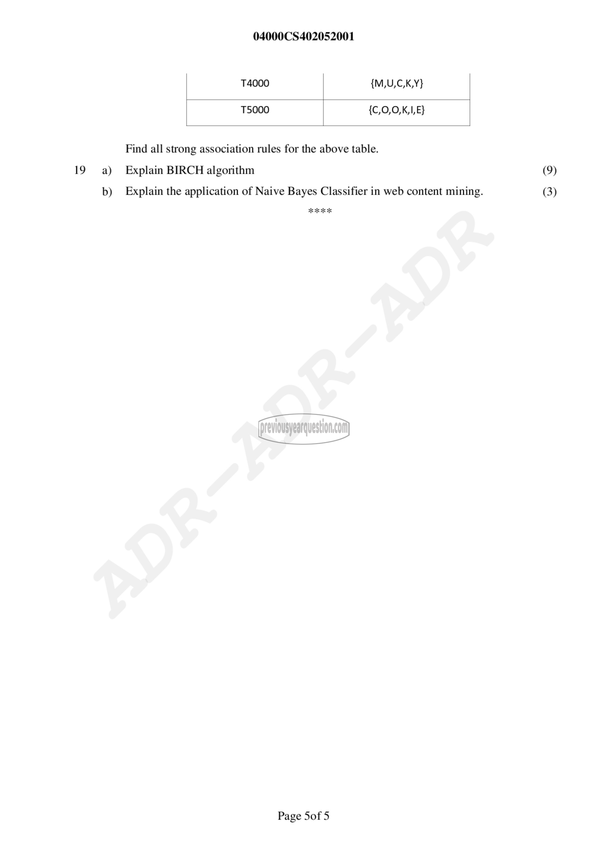 Question Paper - Data Mining and Ware Housing-5