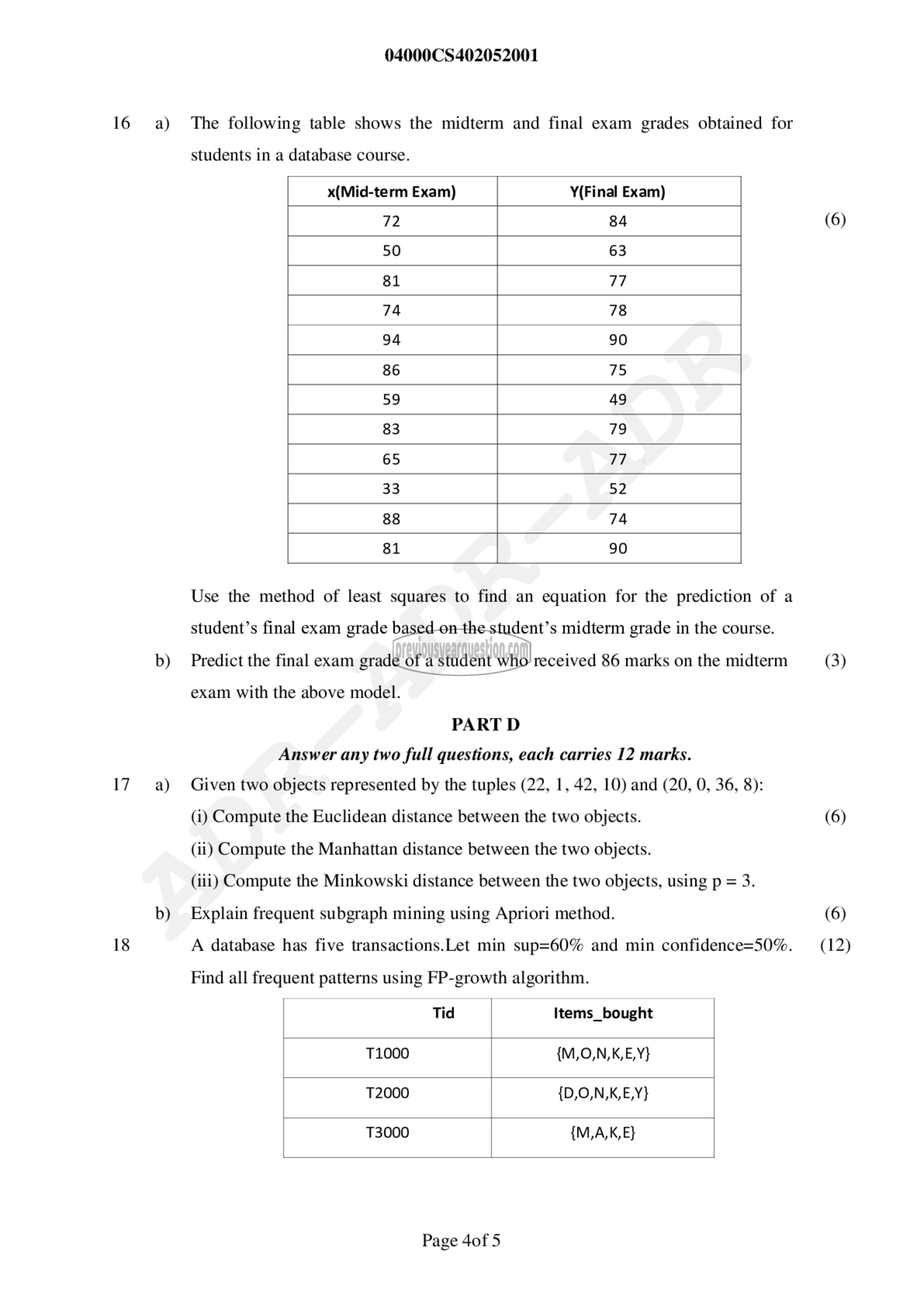 Question Paper - Data Mining and Ware Housing-4