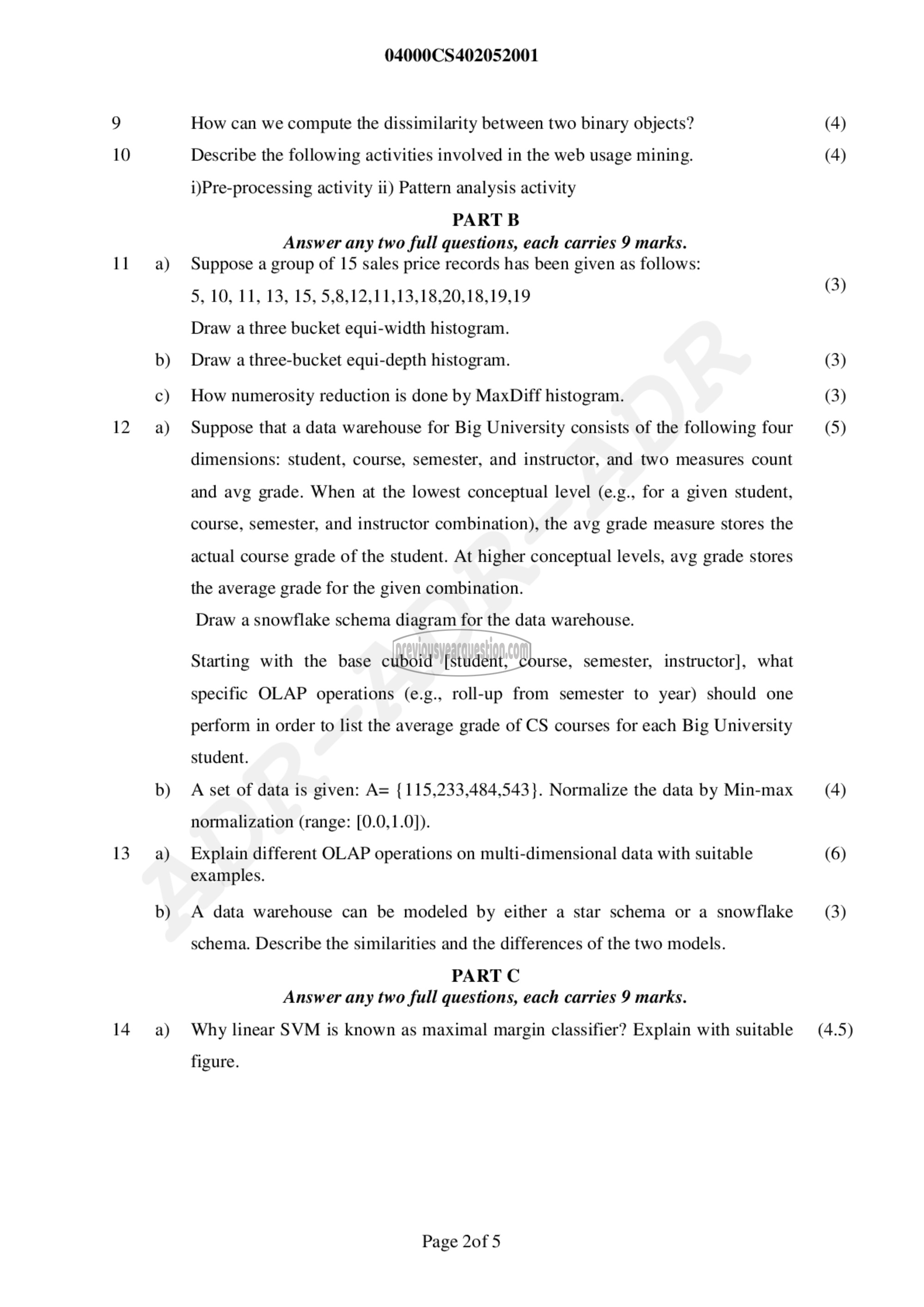 Question Paper - Data Mining and Ware Housing-2