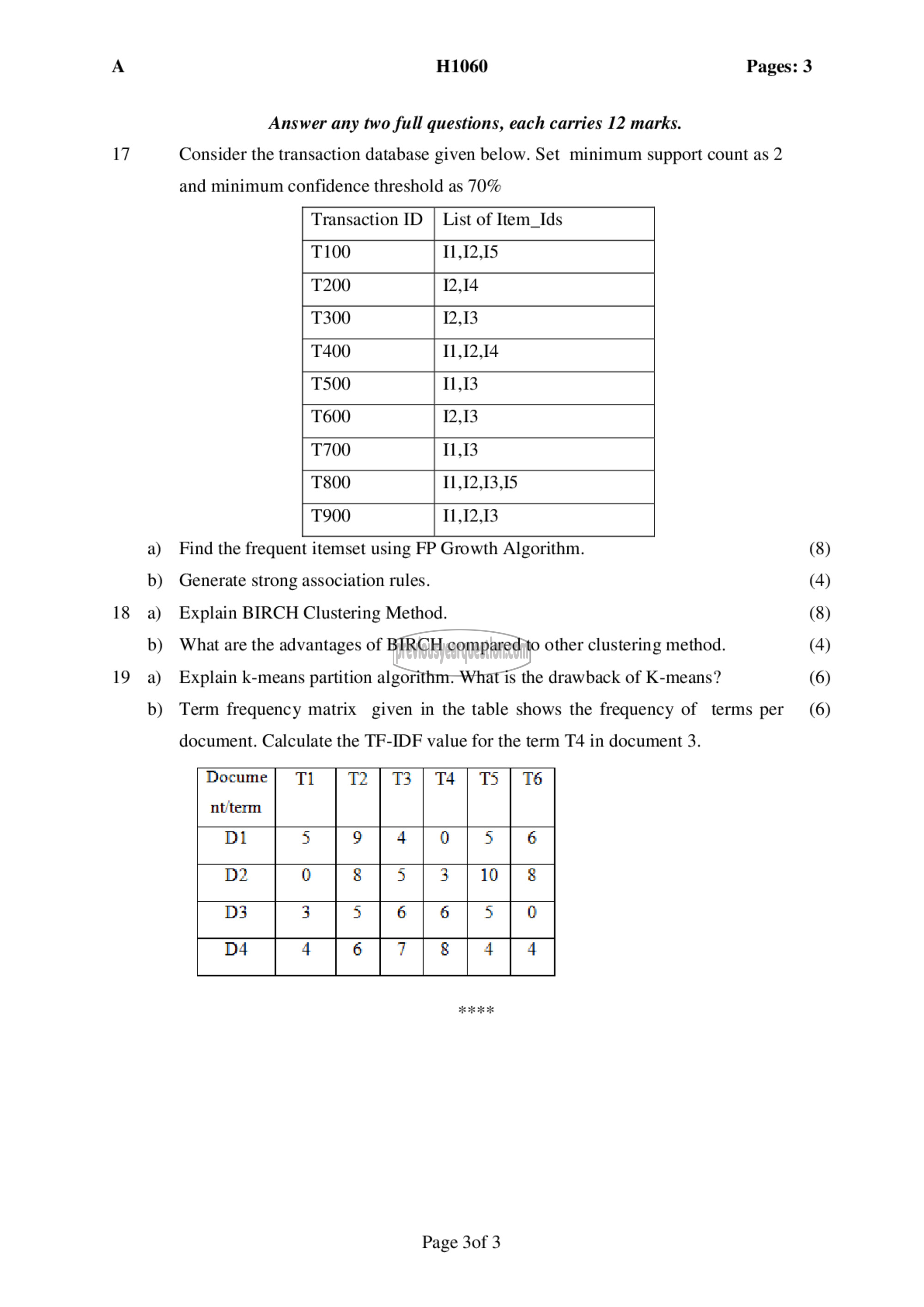 Question Paper - Data Mining and Ware Housing-3