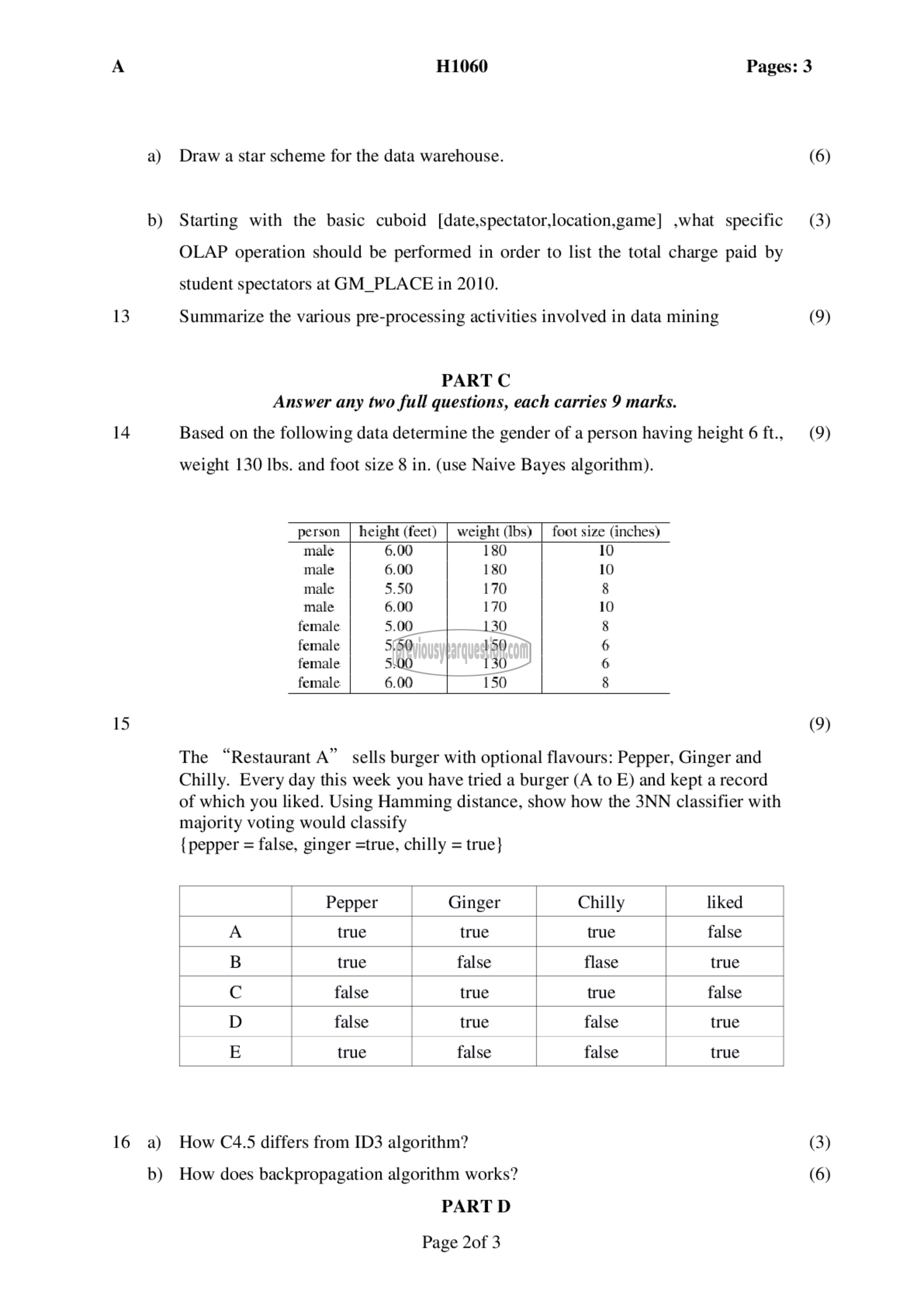 Question Paper - Data Mining and Ware Housing-2