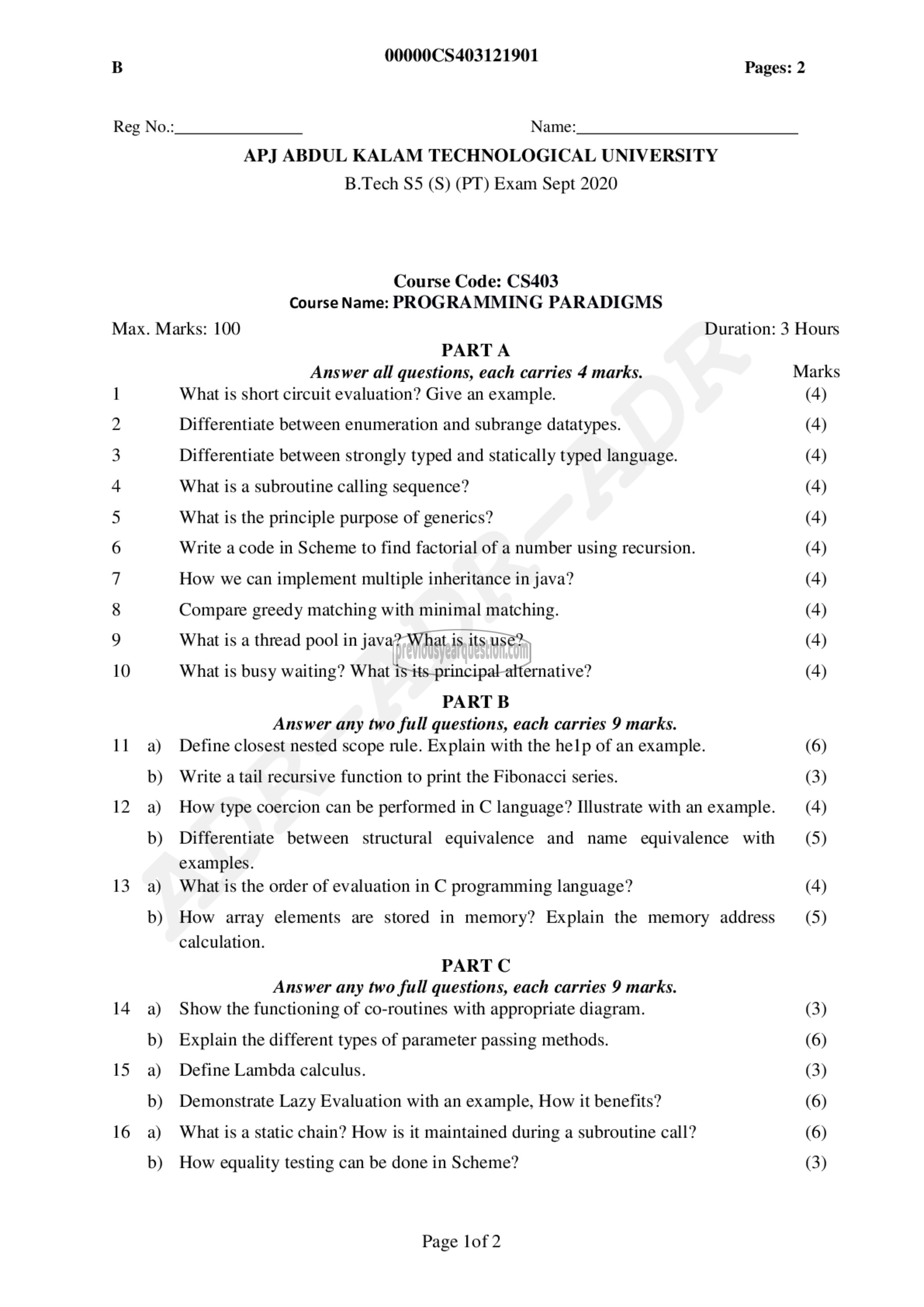 Question Paper - Programming Paradigms-1