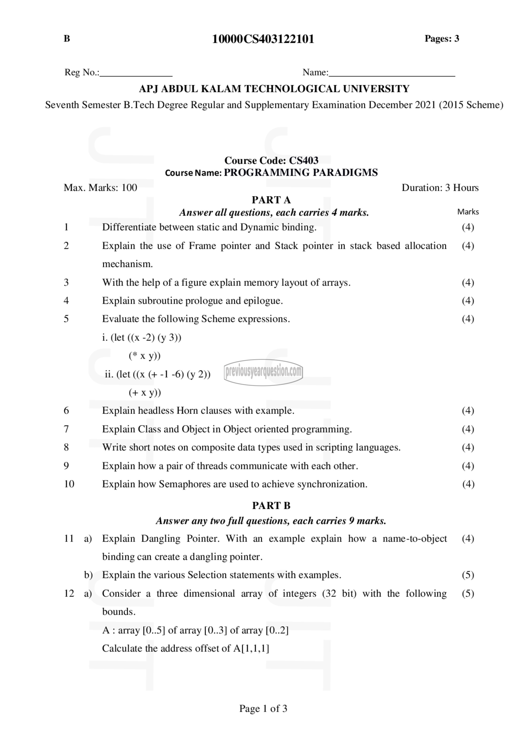 Question Paper - Programming Paradigms-1