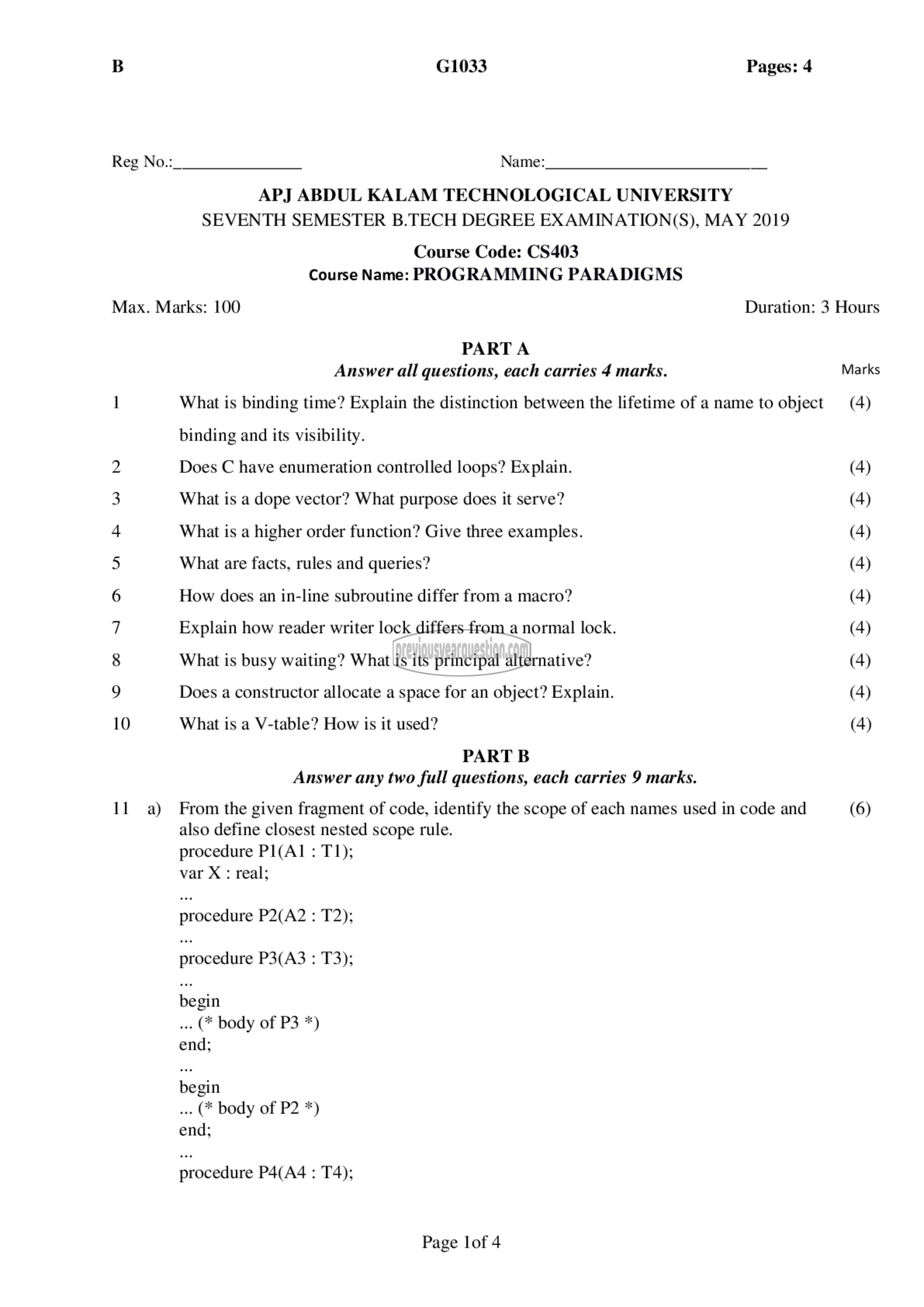 Question Paper - Programming Paradigms-1