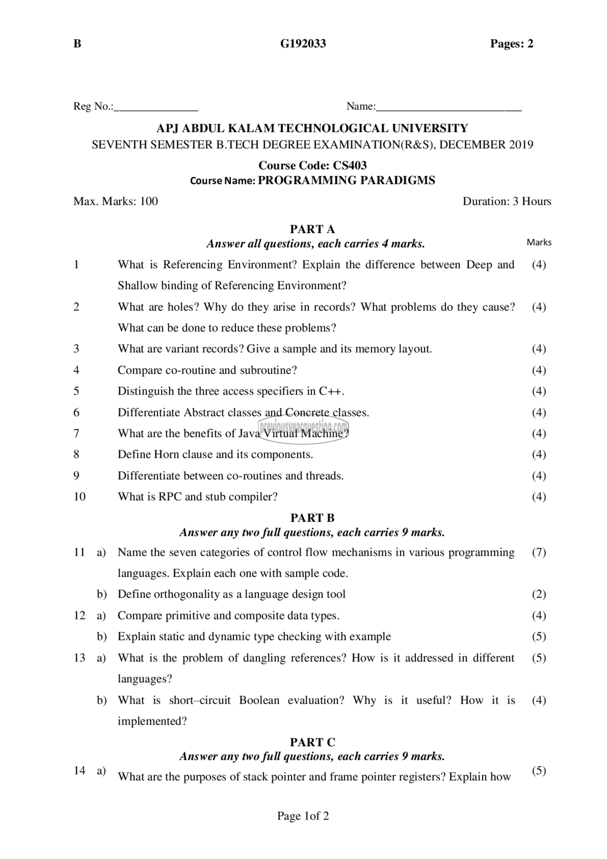 Question Paper - Programming Paradigms-1