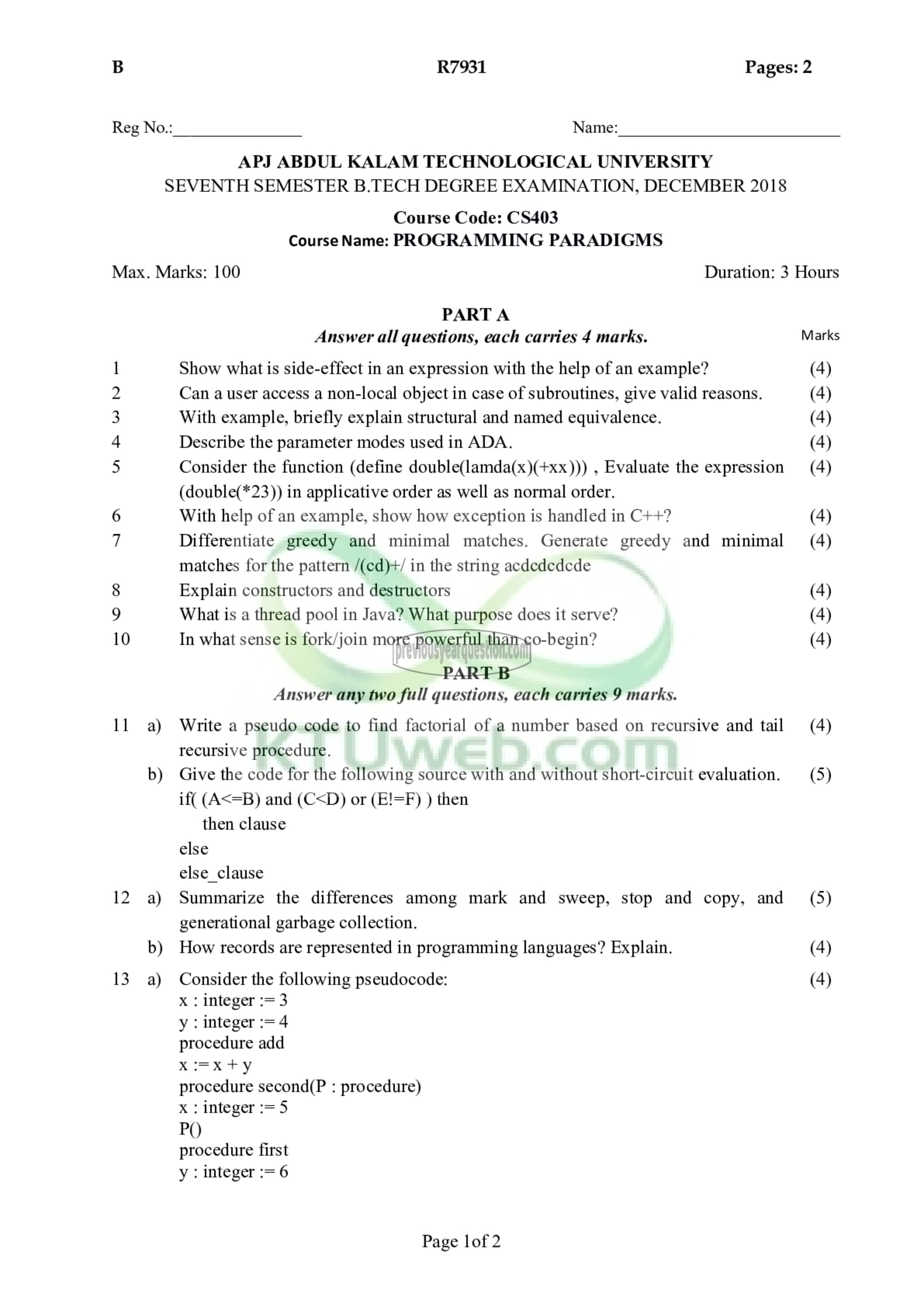 Question Paper - Programming Paradigms-1