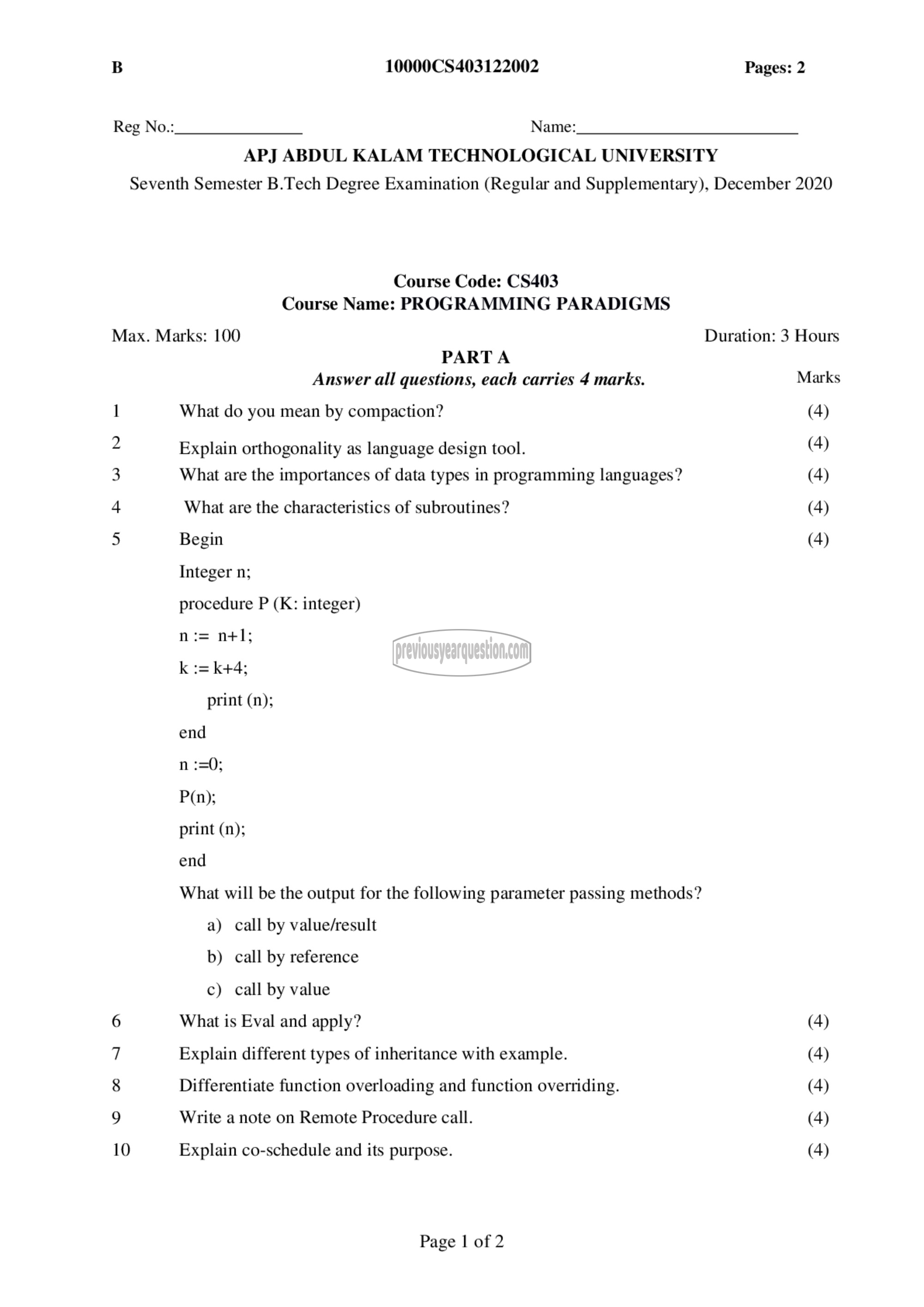 Question Paper - Programming Paradigms-1