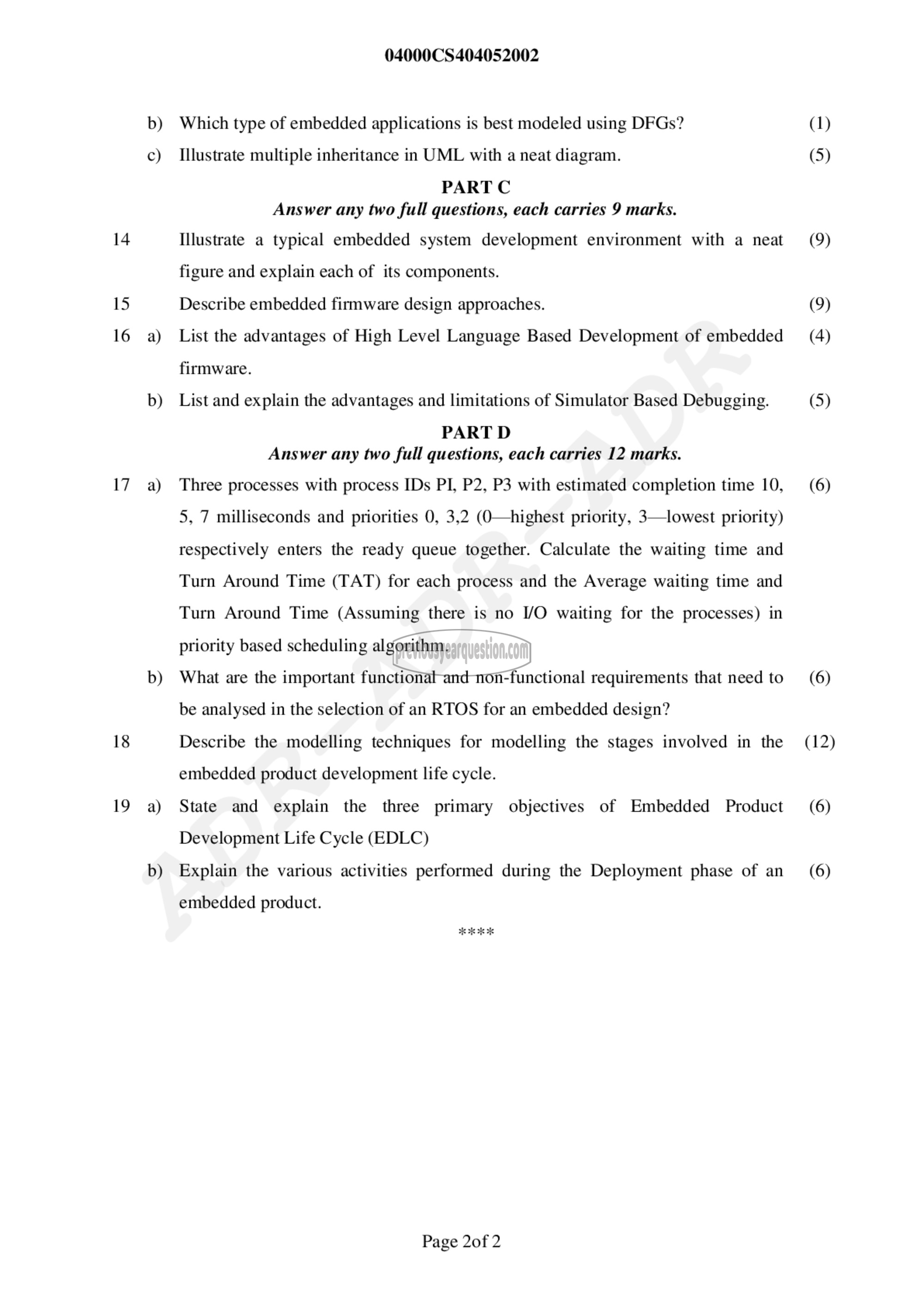 Question Paper - Embedded Systems-2