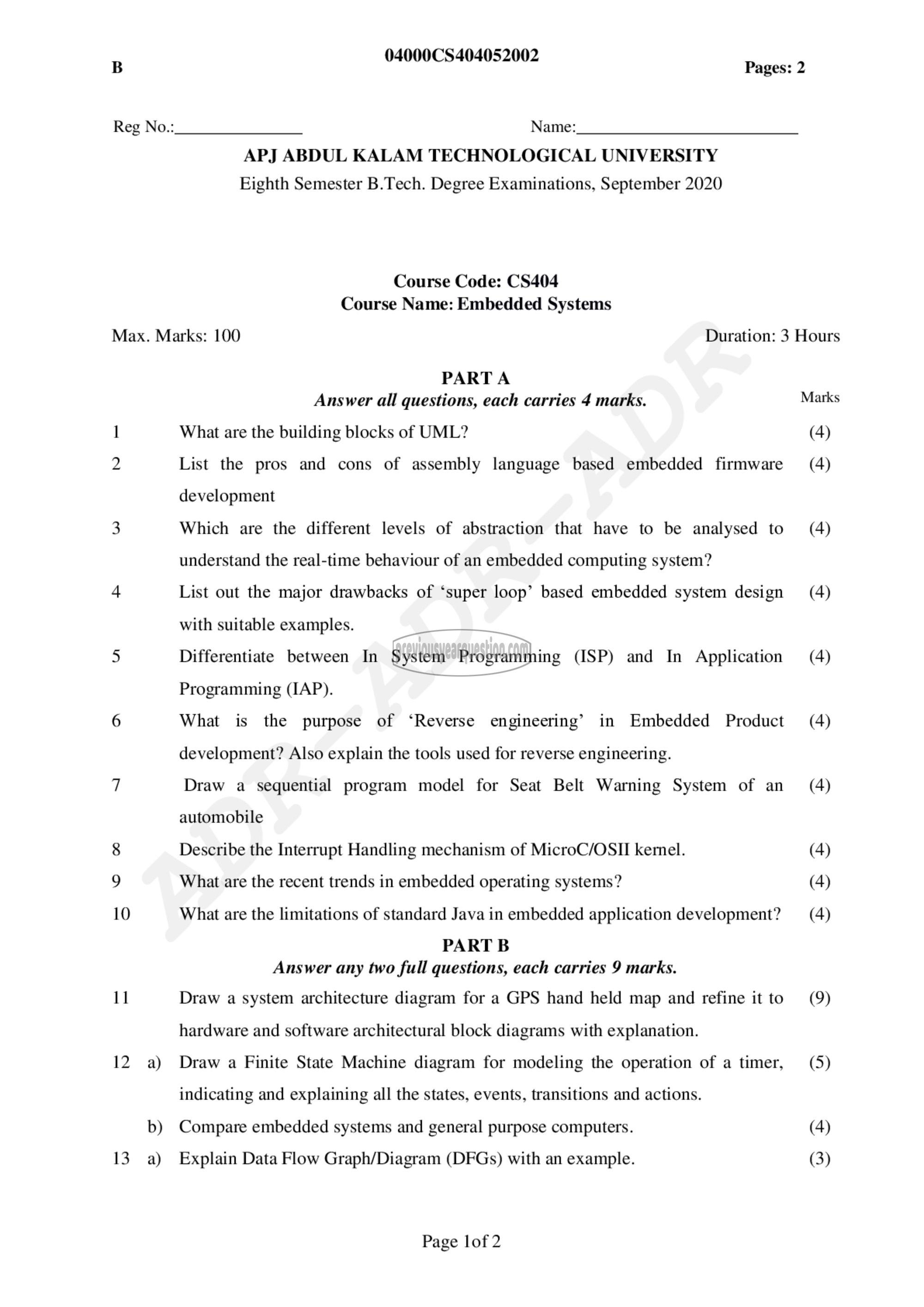 Question Paper - Embedded Systems-1