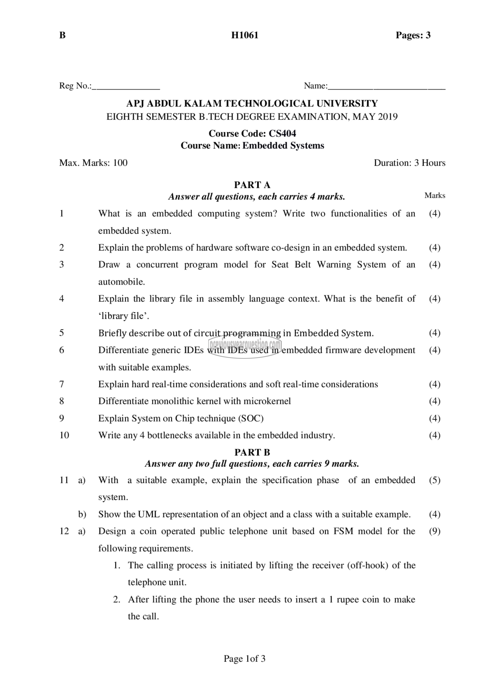 Question Paper - Embedded Systems-1