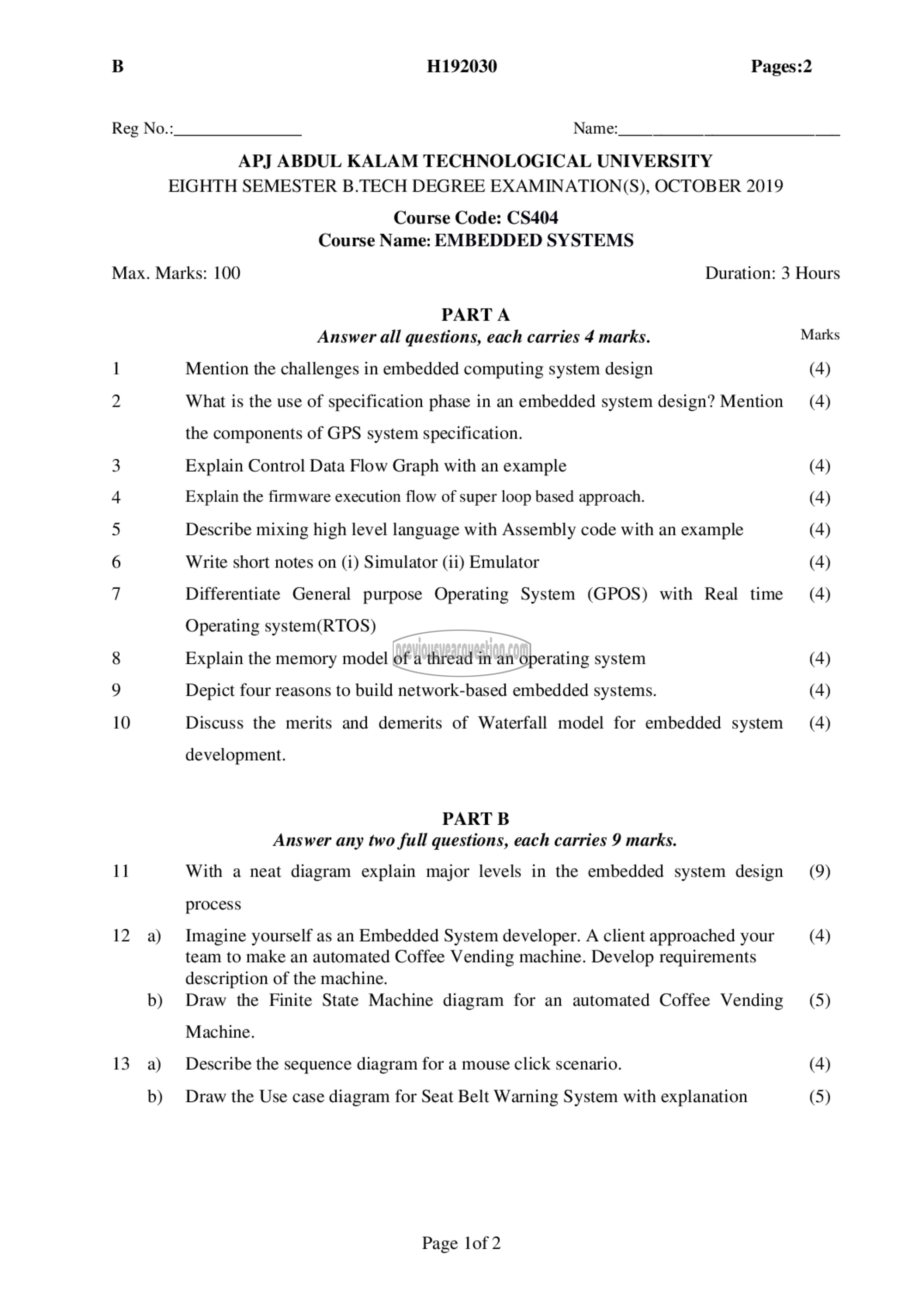 Question Paper - Embedded Systems-1