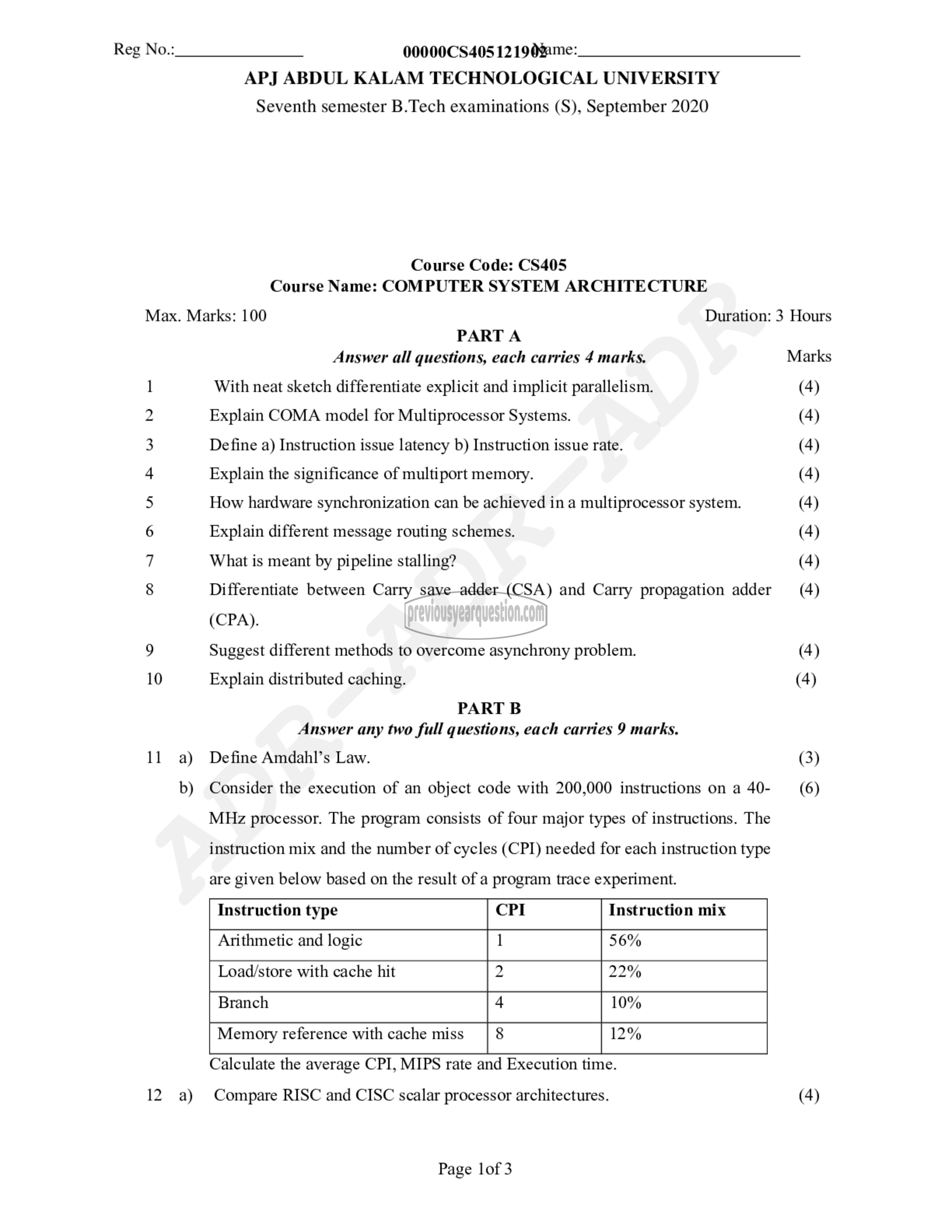 Question Paper - Computer System Architecture-1