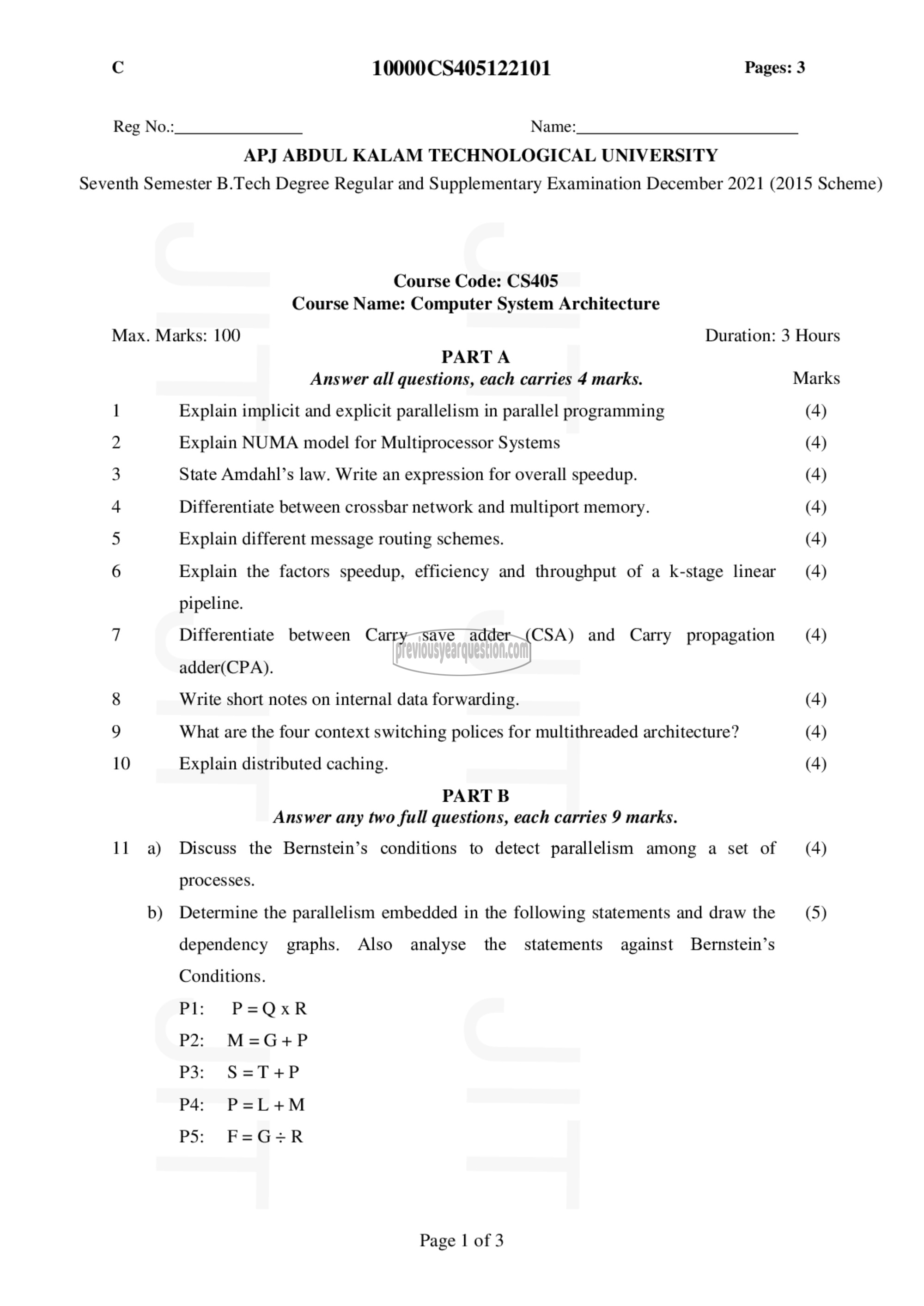 Question Paper - Computer System Architecture-1