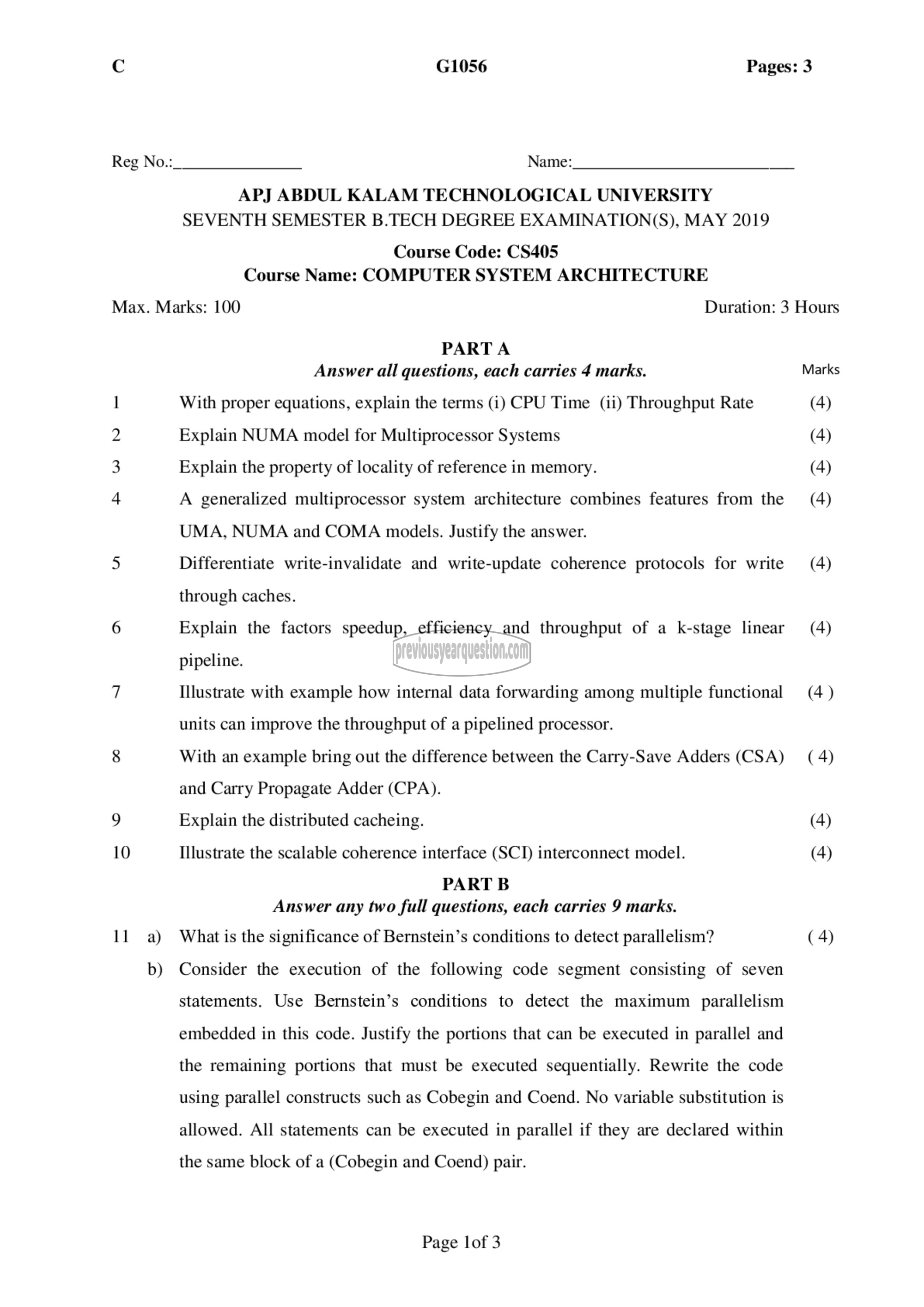 Question Paper - Computer System Architecture-1