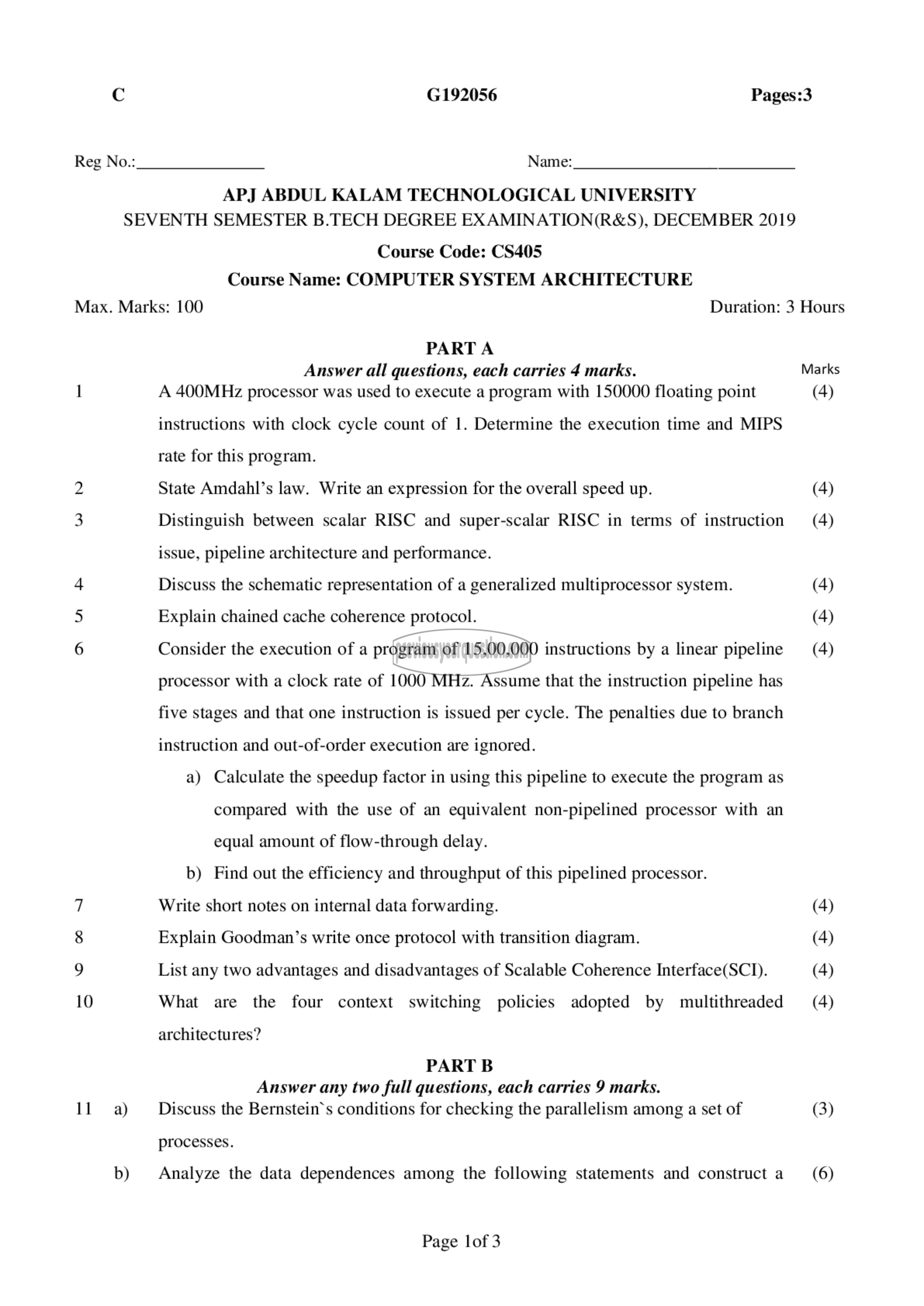 Question Paper - Computer System Architecture-1