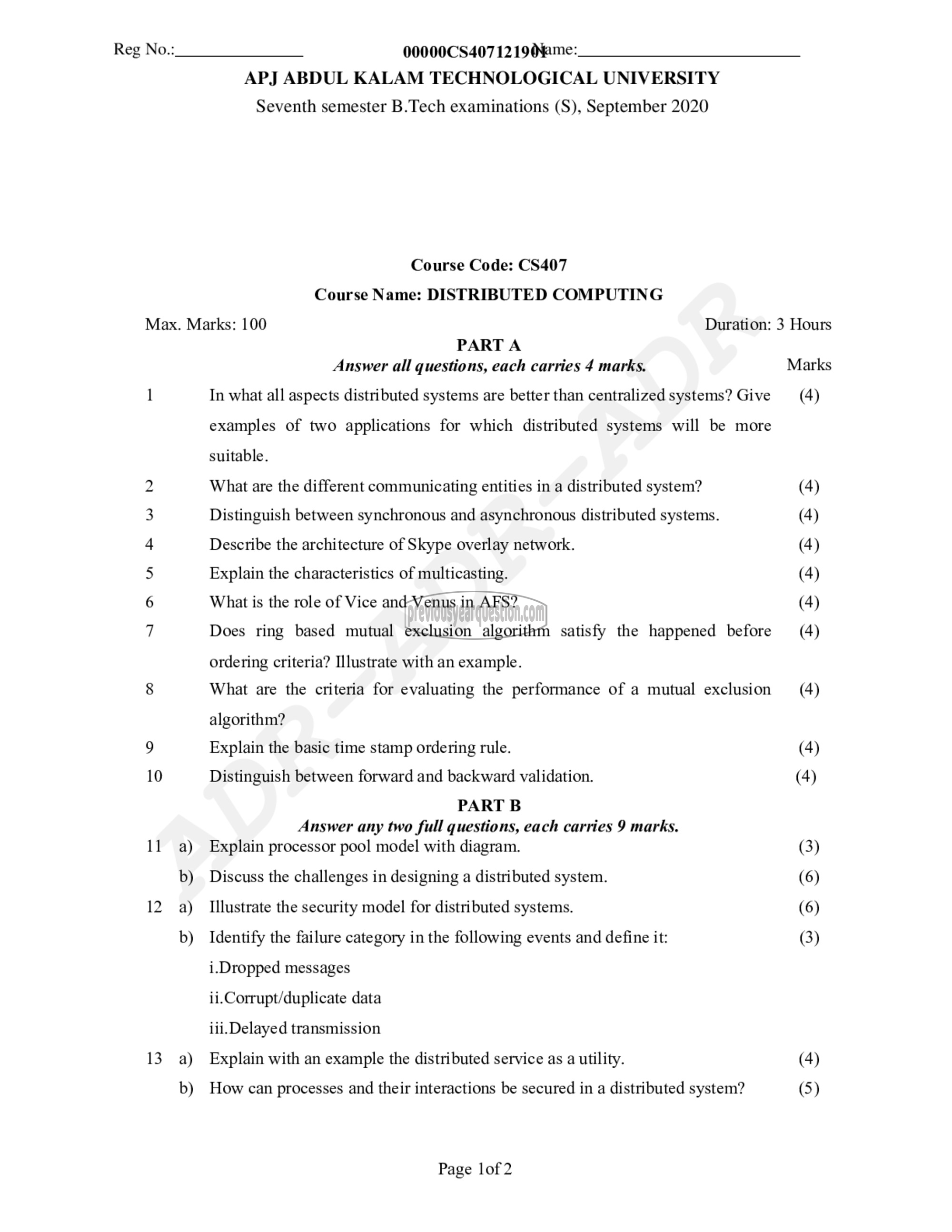 Question Paper - Distributed Computing-1