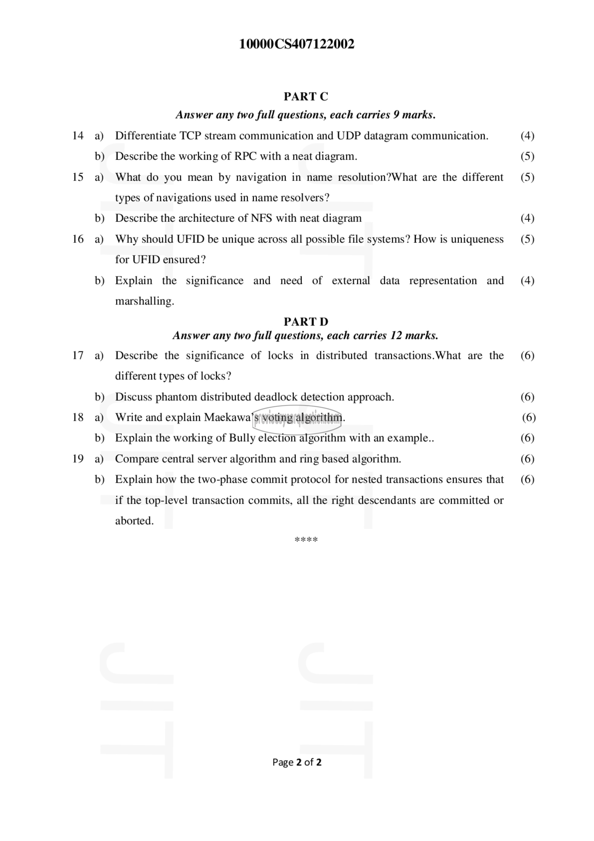 Question Paper - Distributed Computing-2