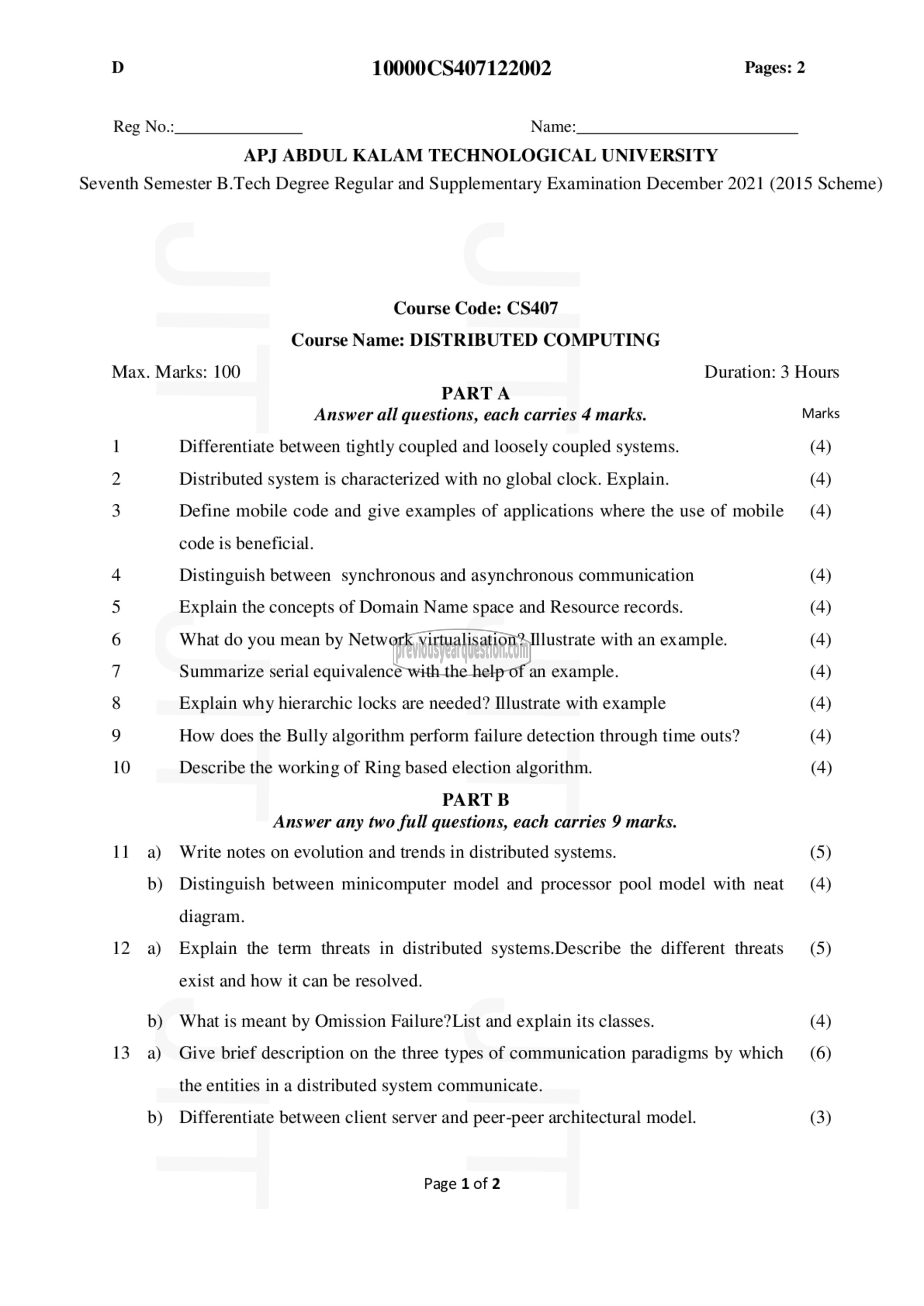 Question Paper - Distributed Computing-1